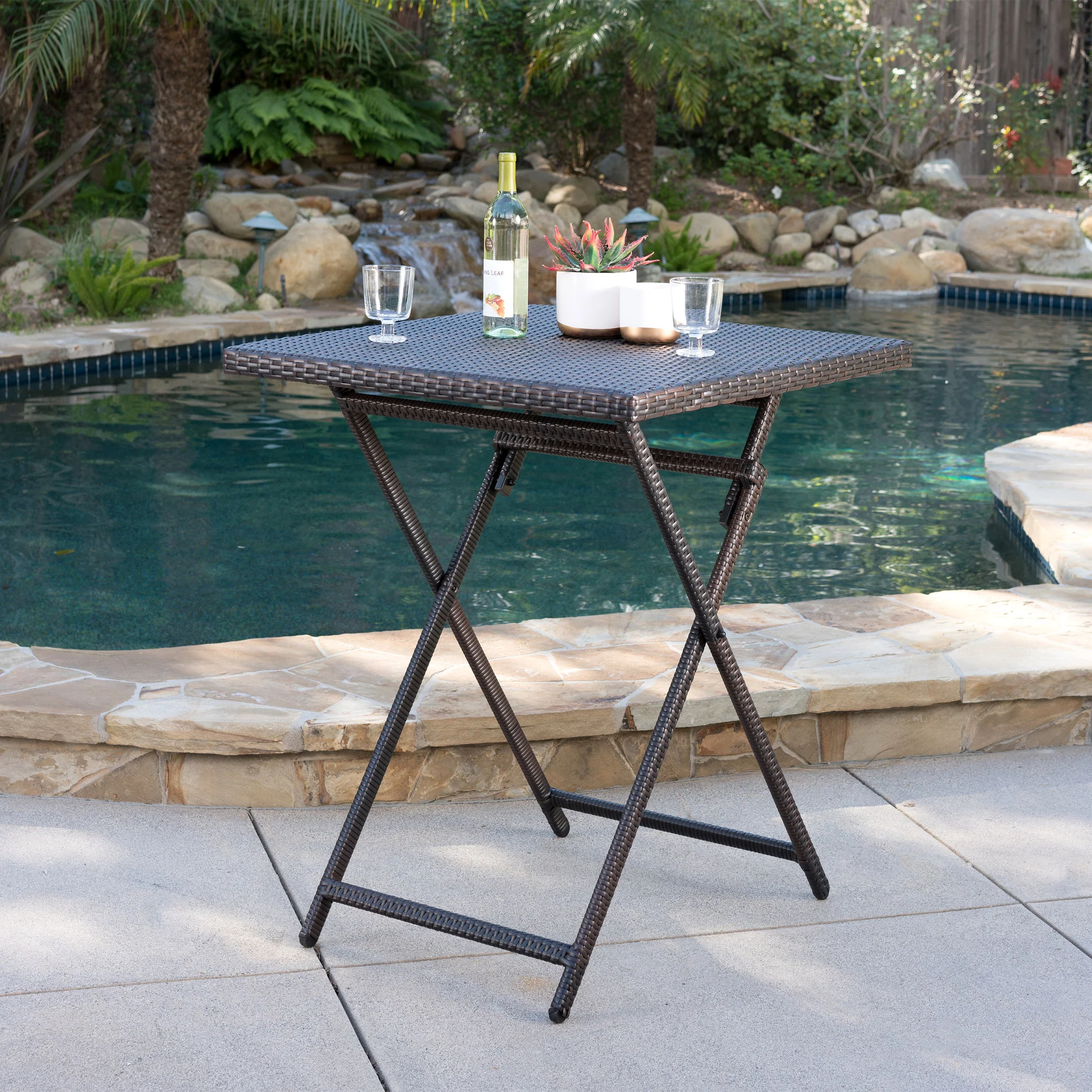 Marinelli Outdoor Folding Multi-Brown Wicker Square Bar Table - furnishings