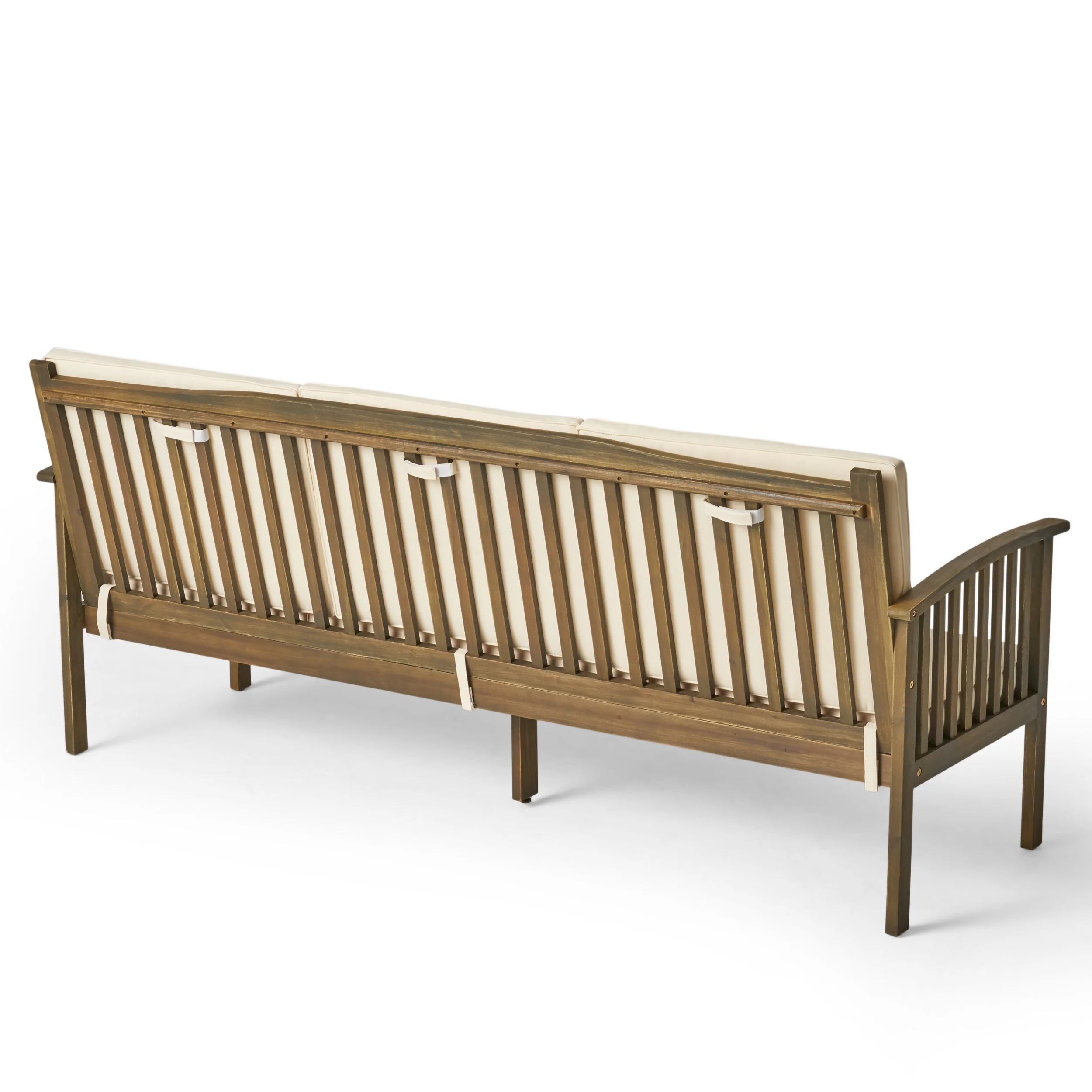 Cape Outdoor Open Slat Acacia Wood 3-Seater Sofa w/ Water-Resistant Cushions - furnishings