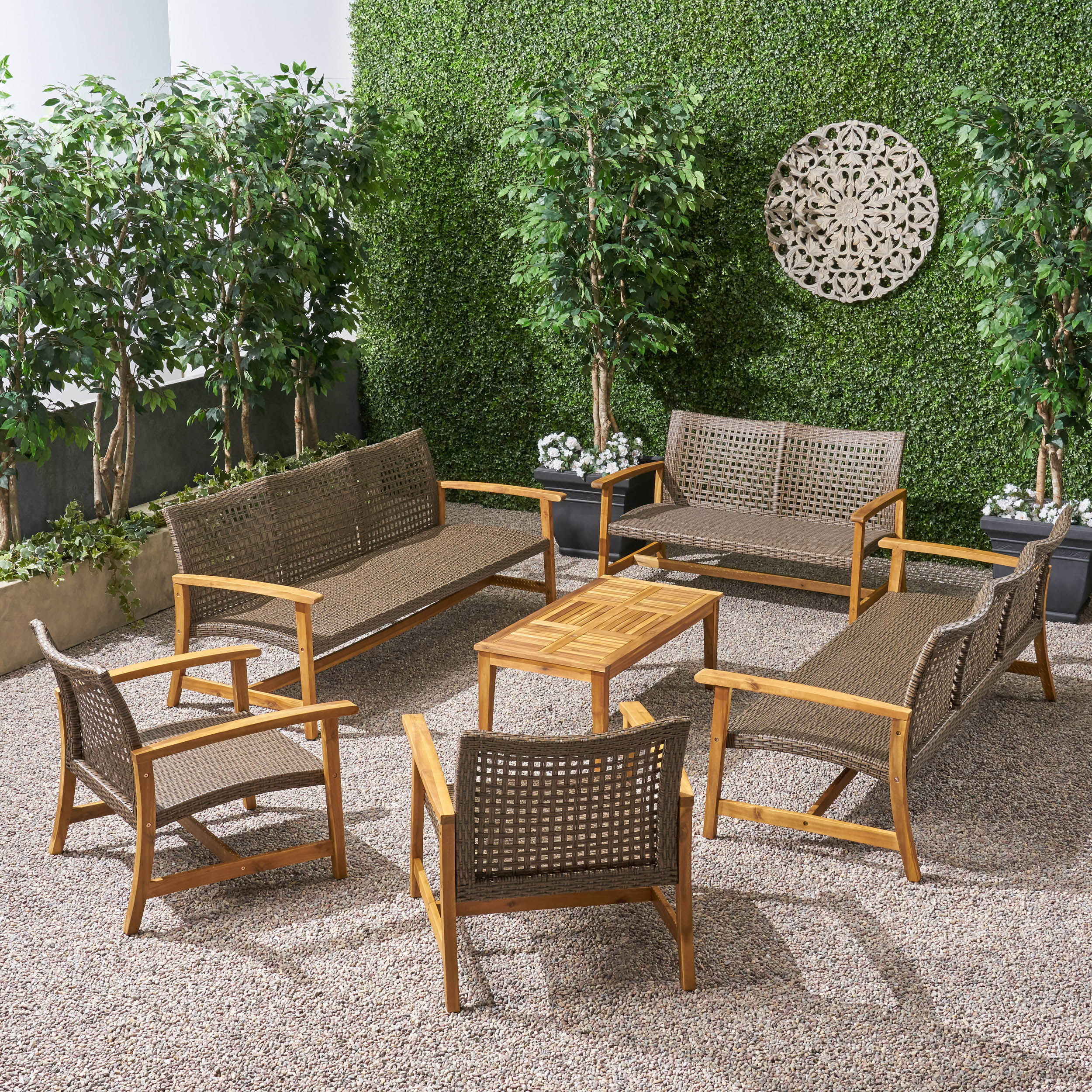 Alyssa Outdoor 6 Piece Sofa and Loveseat Chat Set - furnishings