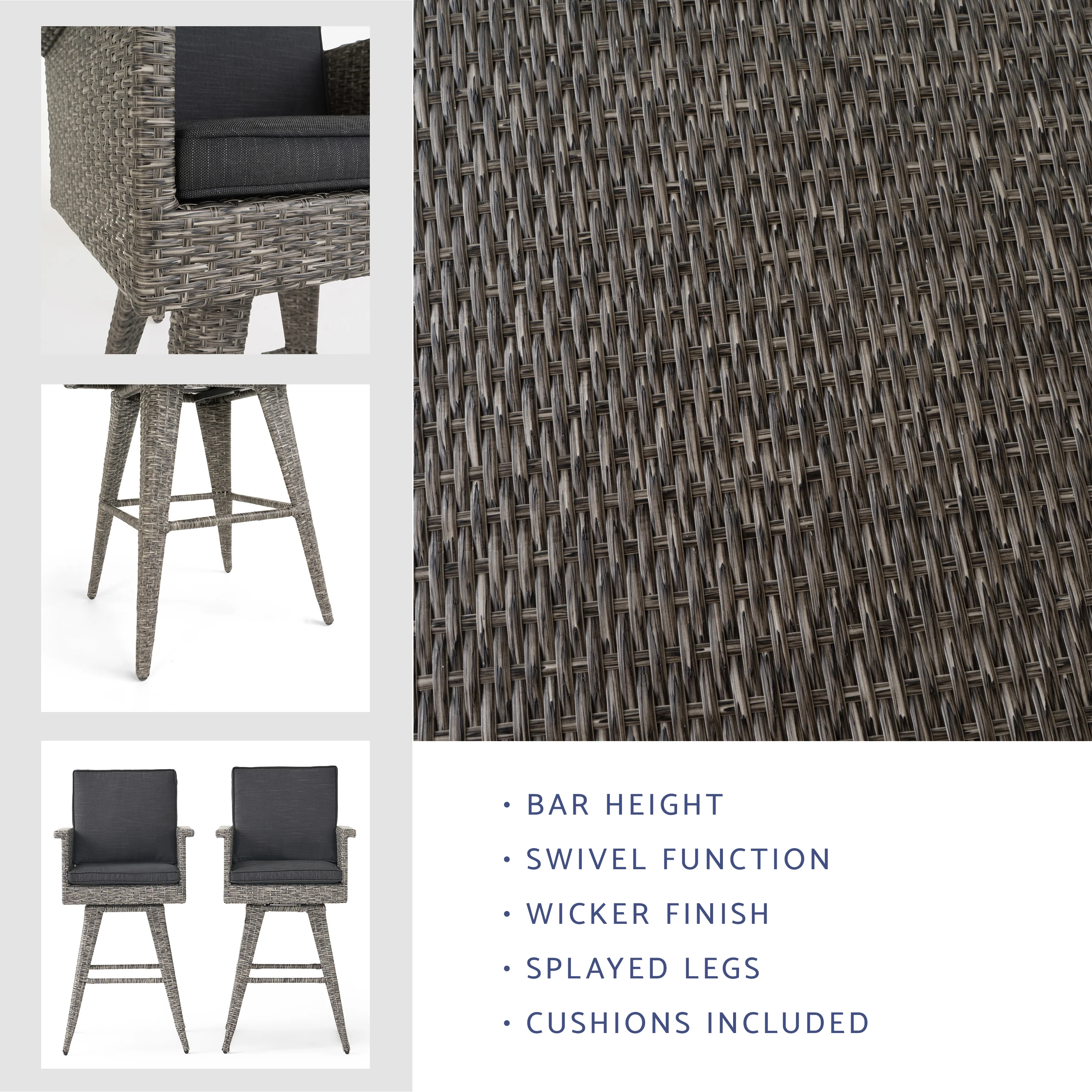 Budva 30-Inch Outdoor Gray Wicker Barstool (set of 2) - furnishings