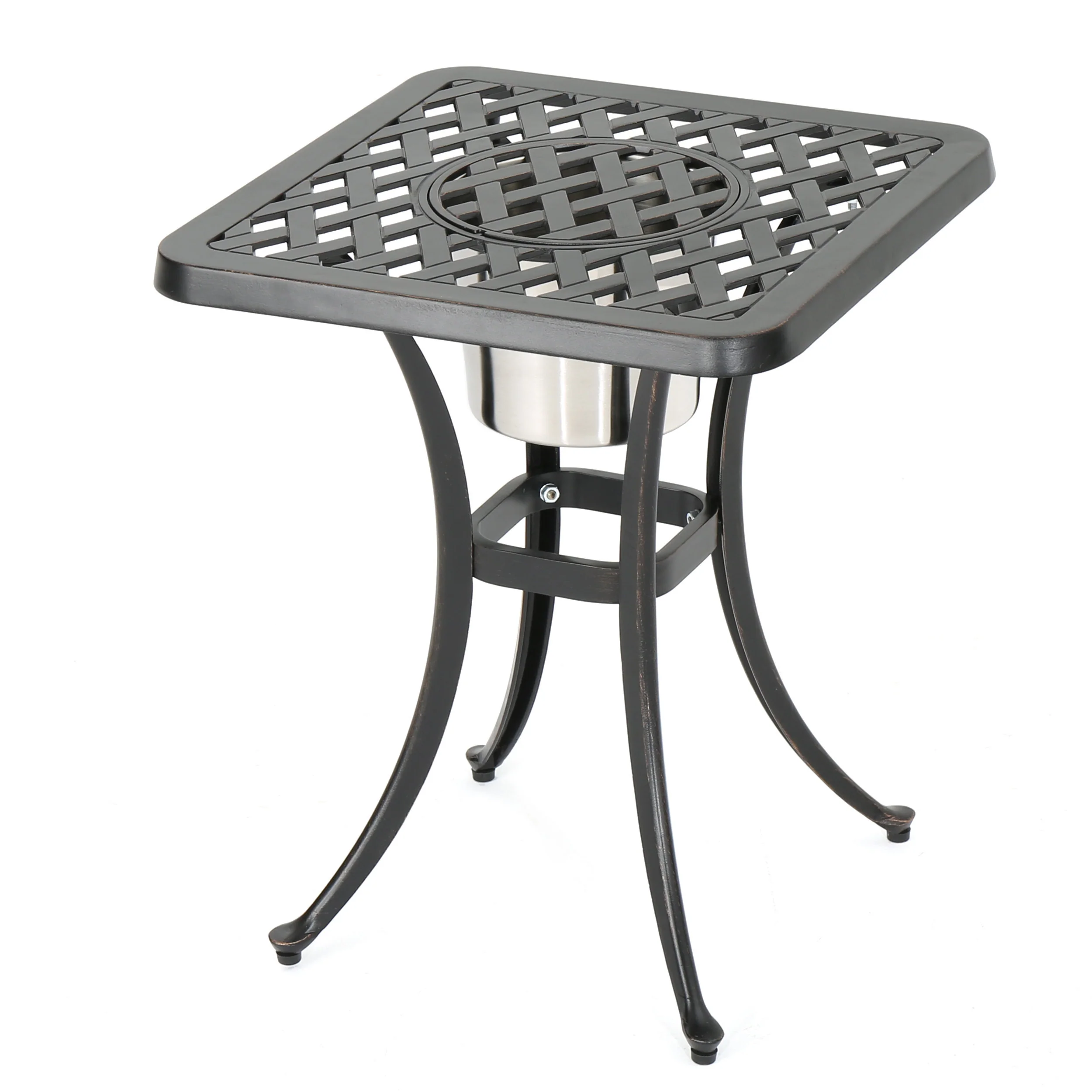Ariel Outdoor Cast Aluminum Bistro Table with Ice Bucket, Black Copper - furnishings
