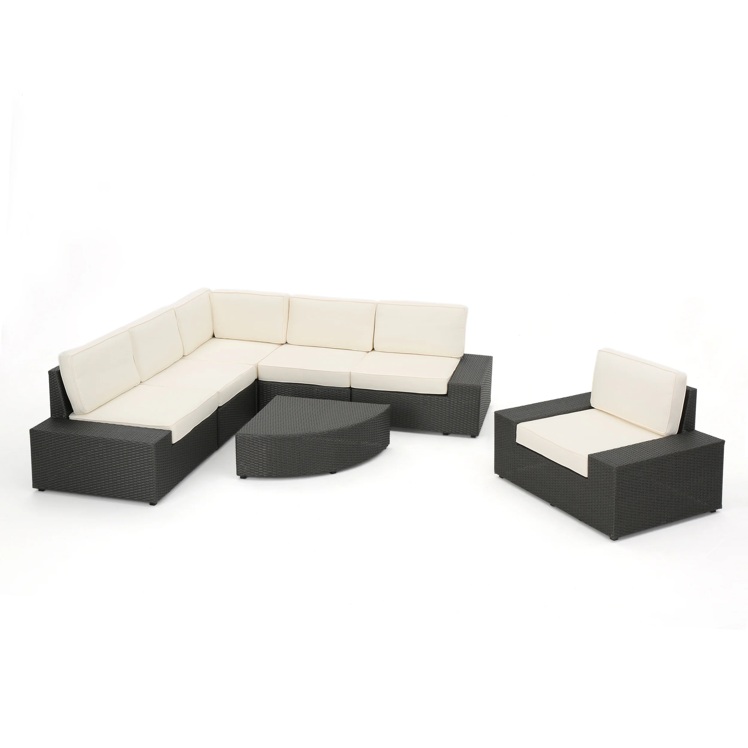 Reddington 7pc Outdoor Grey Wicker Sofa Set w/ Cushions - furnishings