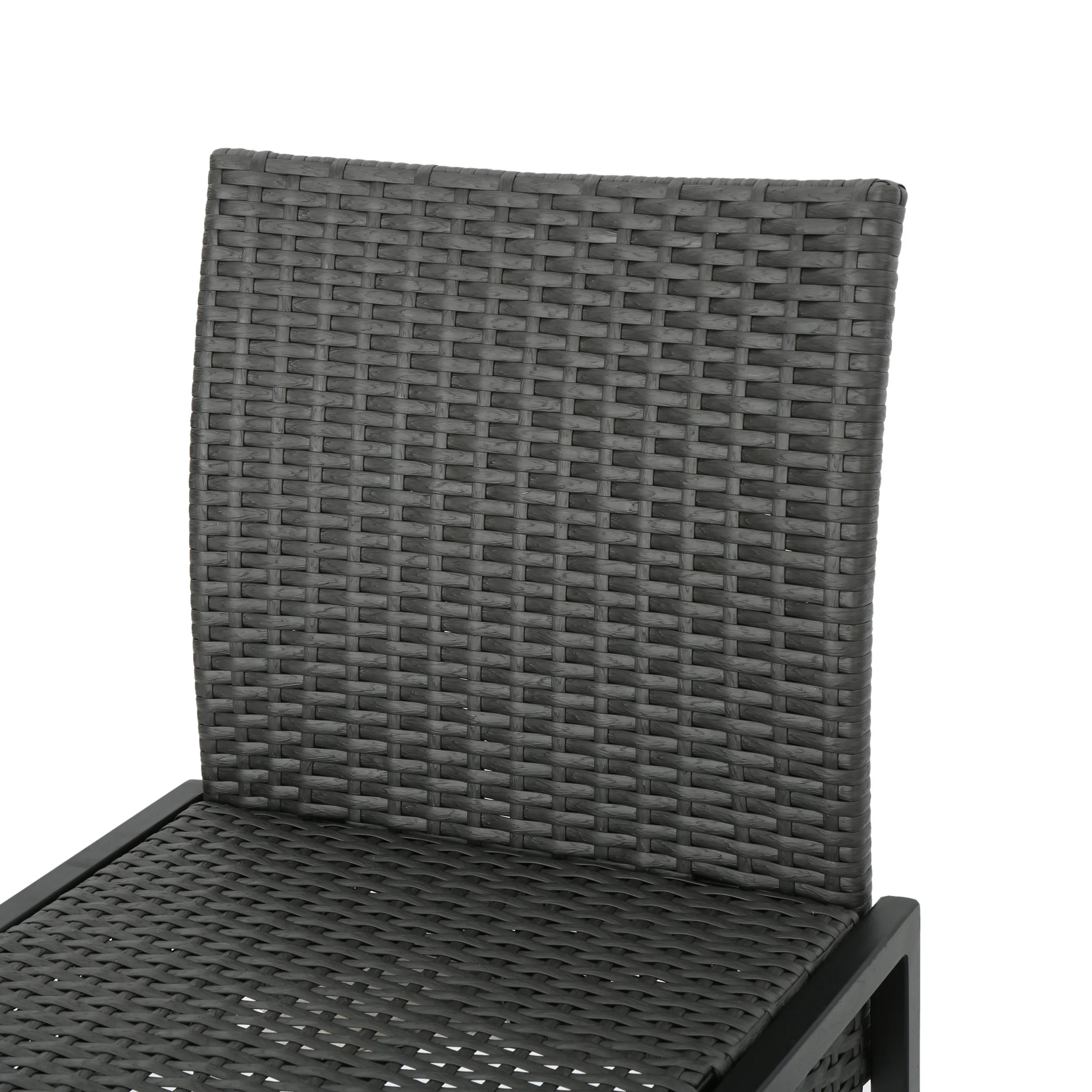 Conrad Outdoor Transitional 30-Inch Gray Wicker Barstools with Metal Frame - furnishings