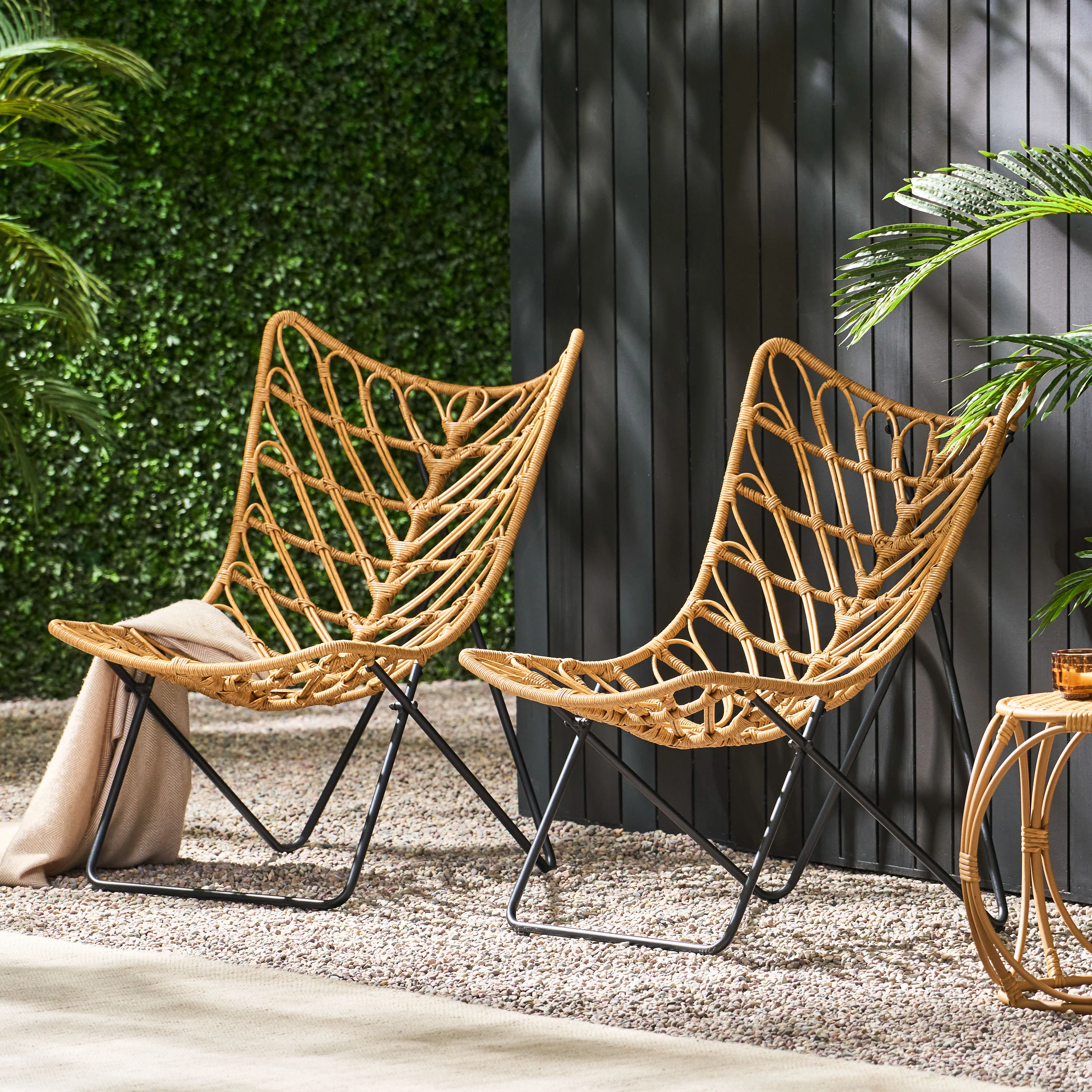Danbury Outdoor Boho Modern Wicker Accent Chairs, Set of 2 - furnishings