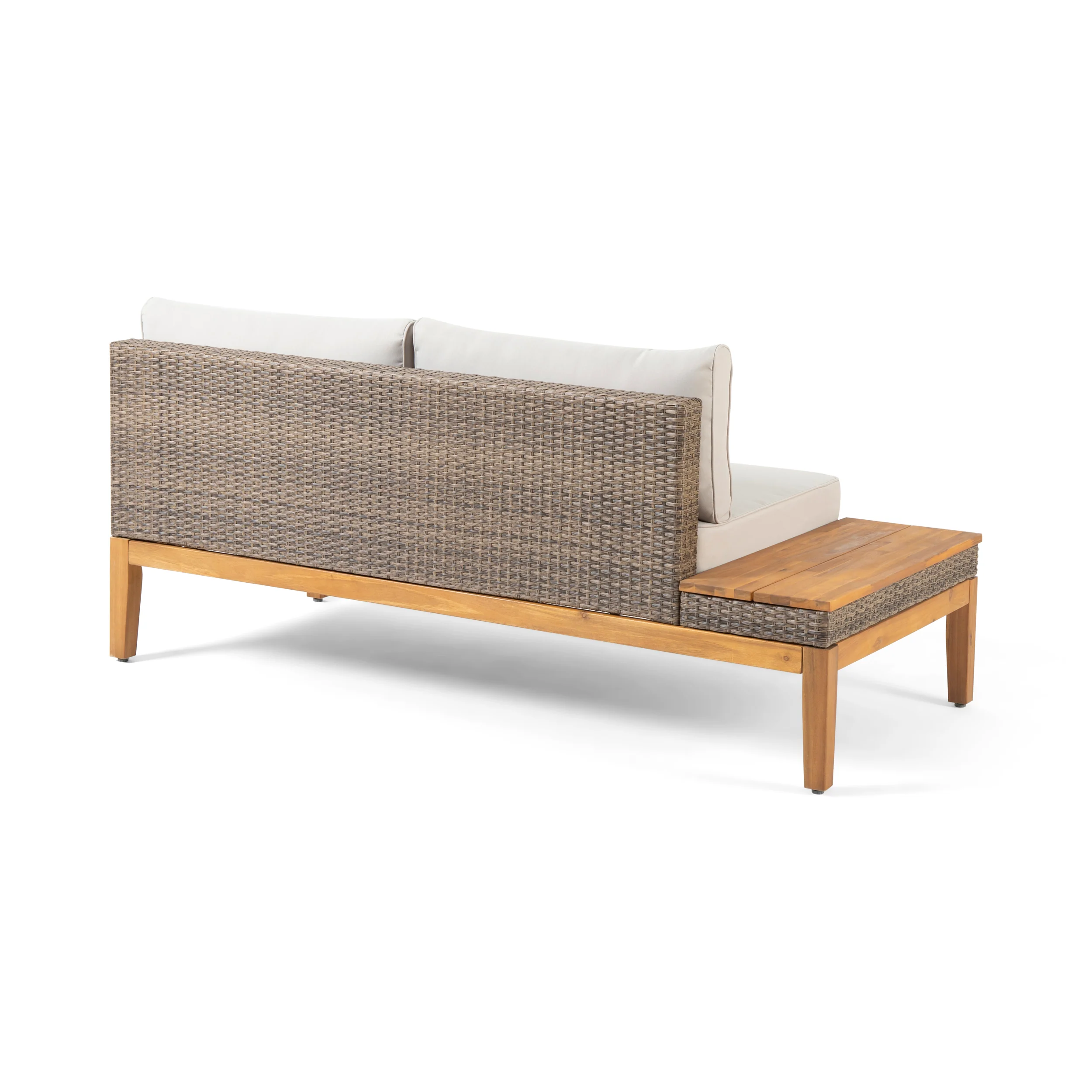 Emanuel Outdoor Acacia Wood and Wicker 5 Seater Sectional Sofa Set with Water-Resistant Cushions - furnishings