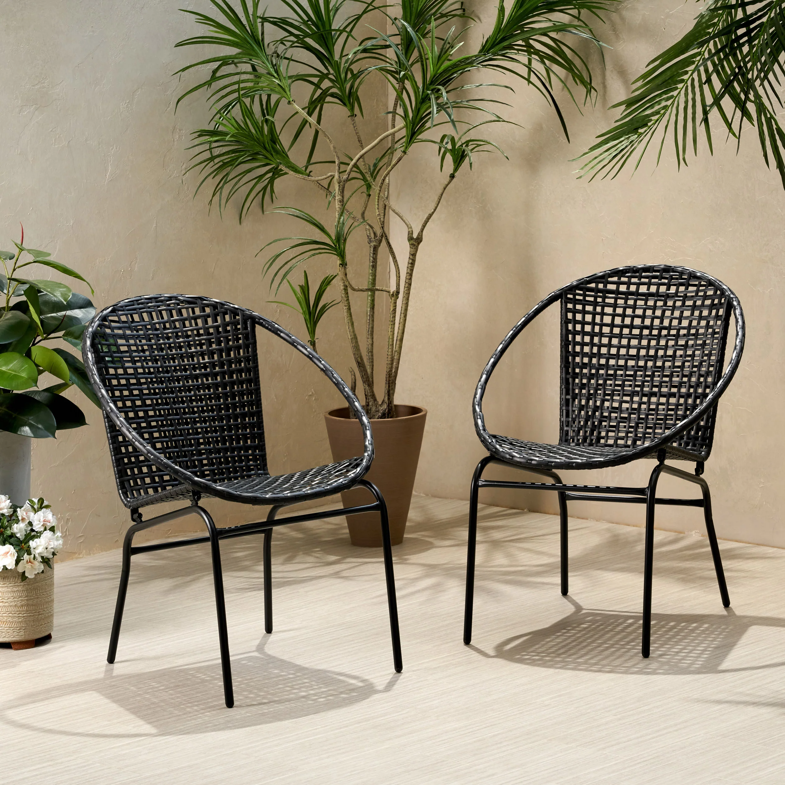 German Outdoor Modern Faux Rattan Club Chair (Set of 2) - furnishings