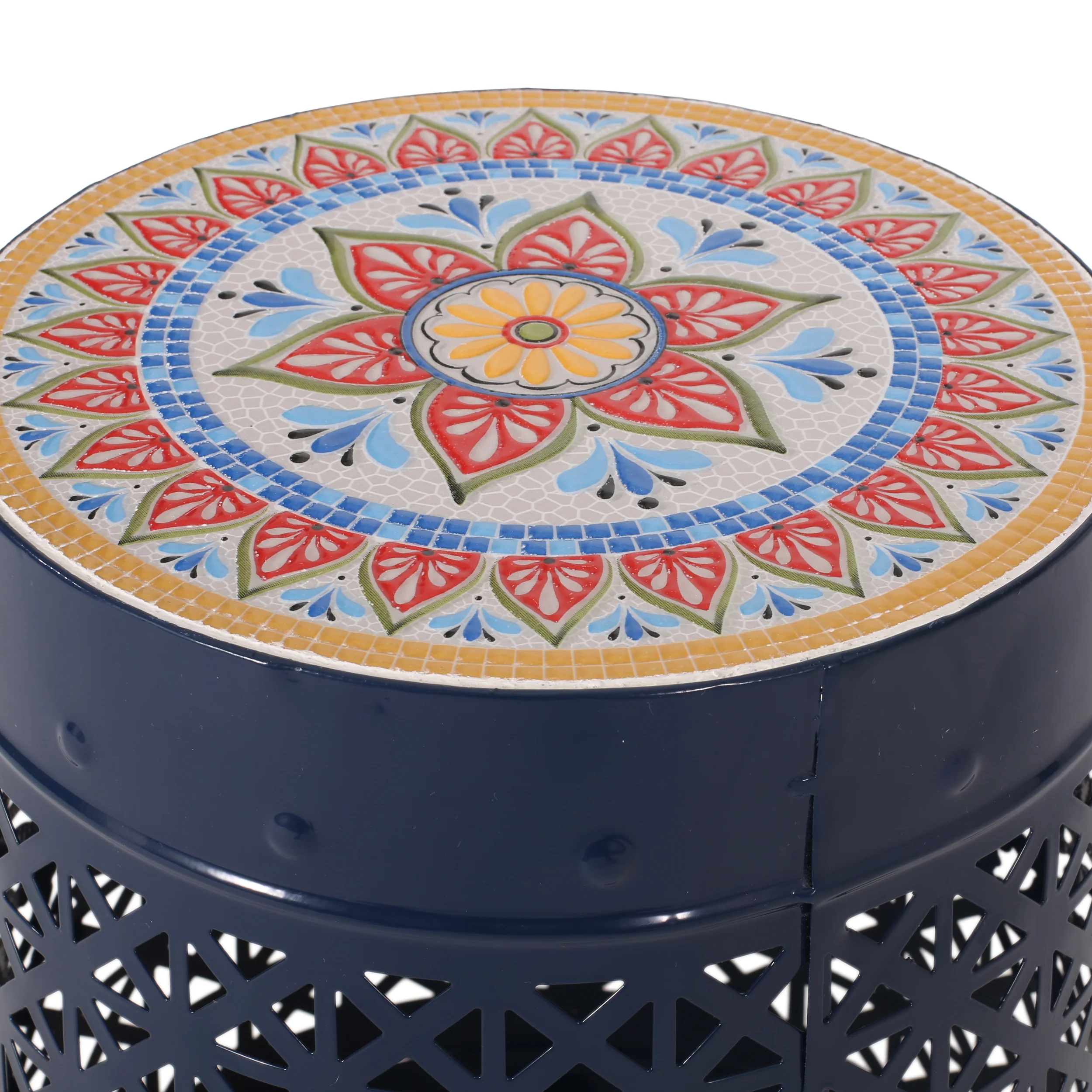 Khalief Outdoor Lace Cut Side Table with Tile Top - furnishings