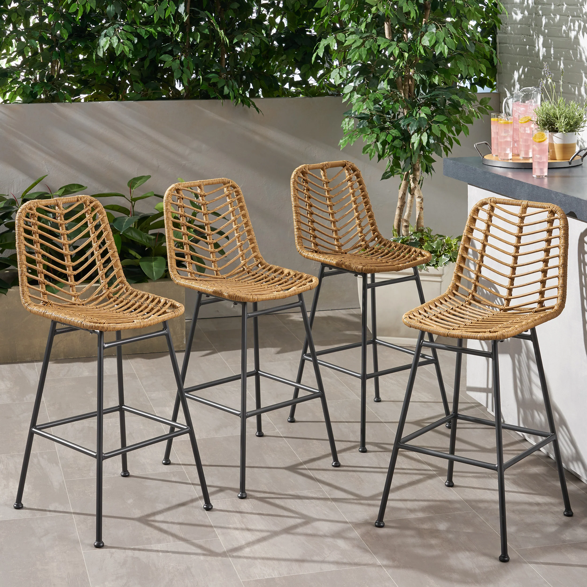 Kendal Outdoor Wicker Barstools (Set of 4) - furnishings