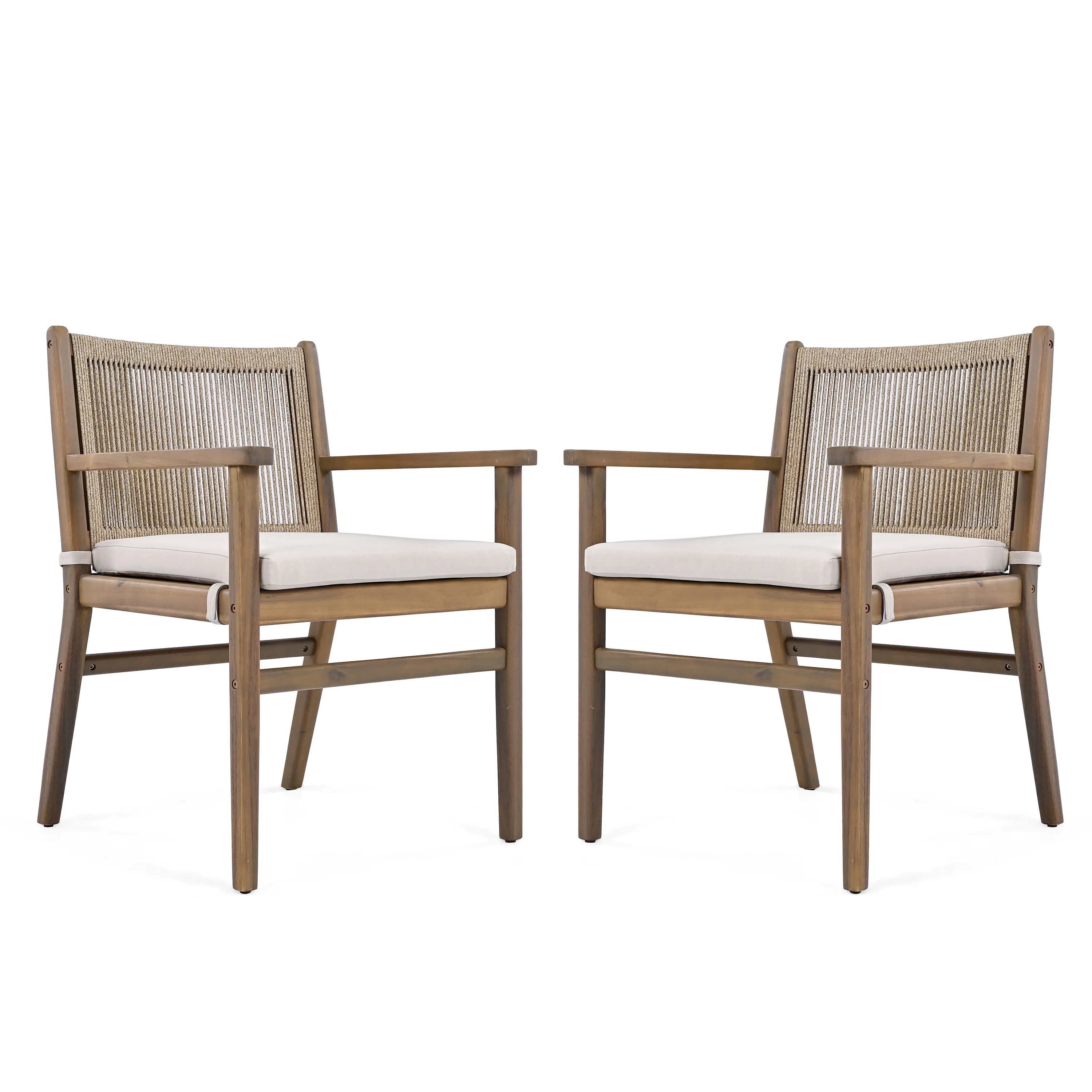 Daphne Outdoor Patio Dining Chairs with Rope Weave Back ,Cushioned, Set of 2 - furnishings