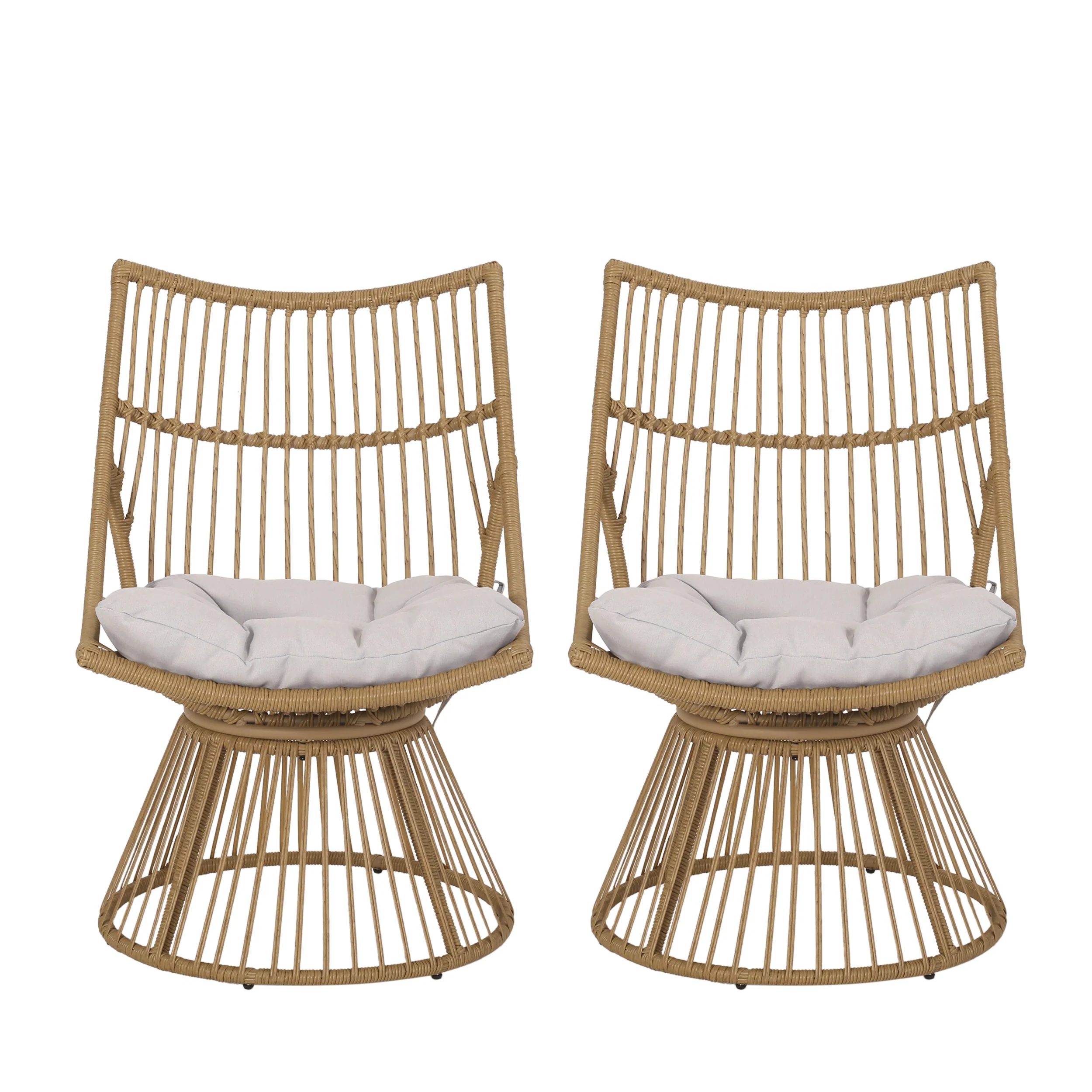 Apulia Outdoor Wicker High Back Lounge Chairs with Cushion, Set of 2, Light Brown and Beige - furnishings