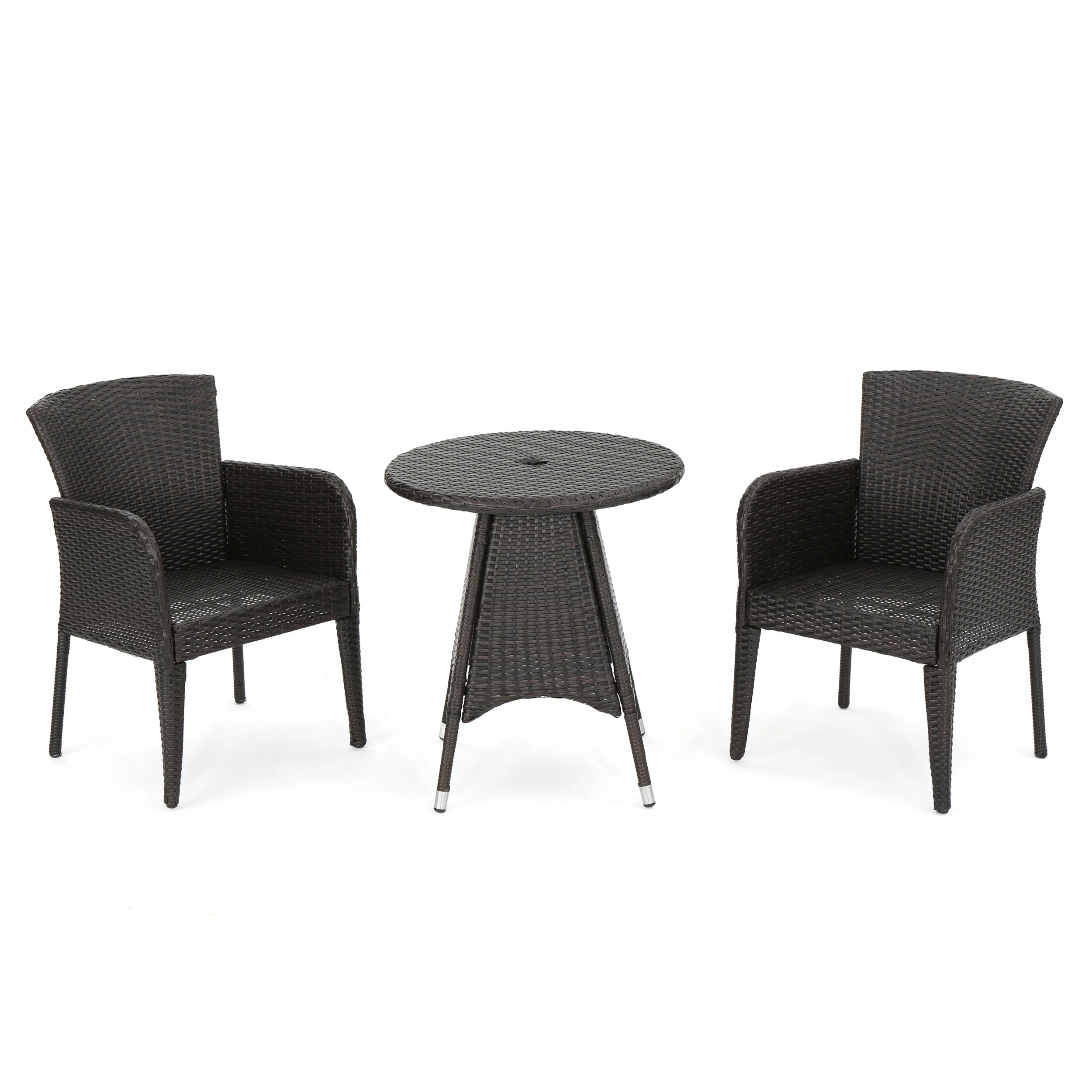 Mockler Outdoor Contemporary Multi-Brown Round 3pc Bistro Set - furnishings