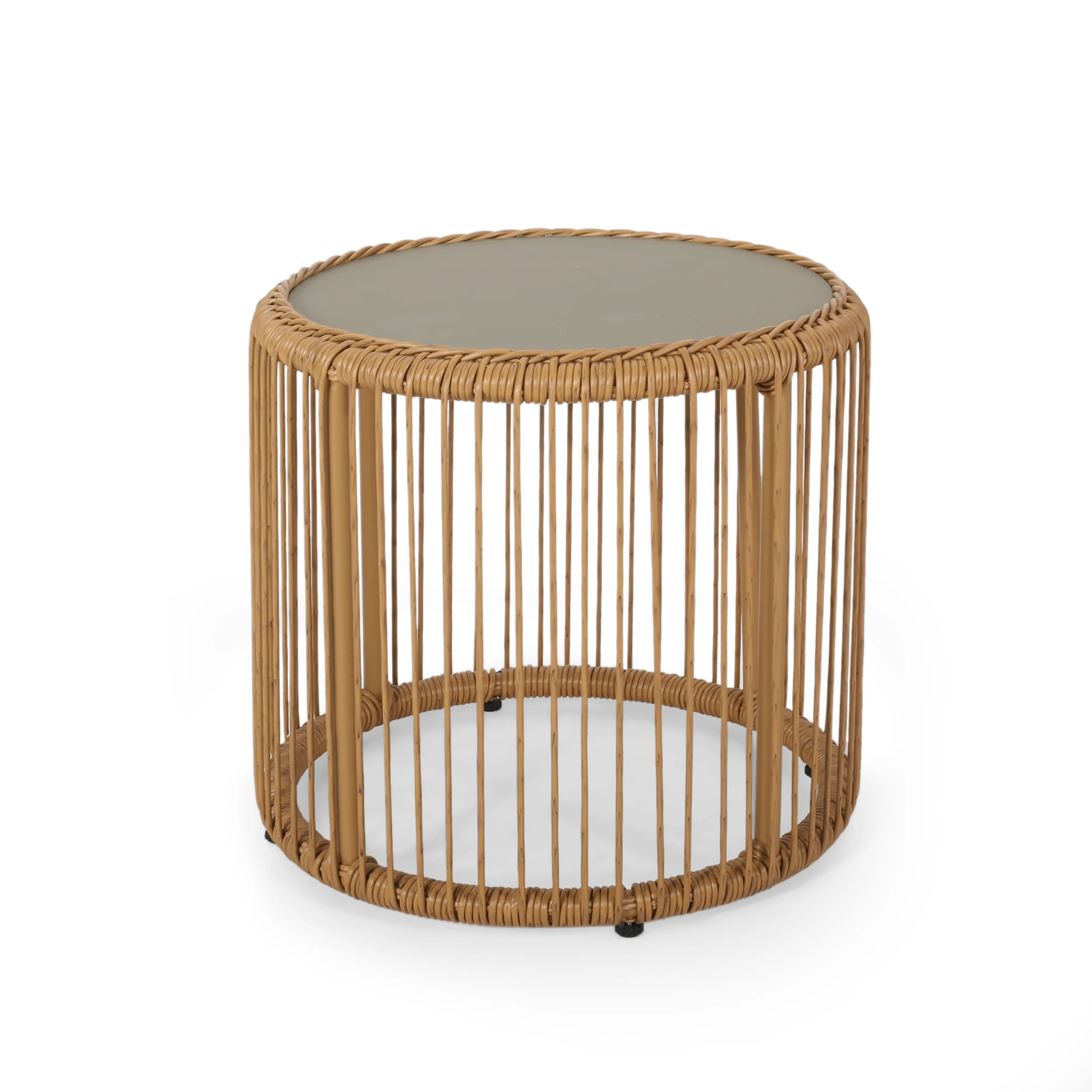 Averyrose Outdoor Wicker Side Table with Tempered Glass Top - furnishings