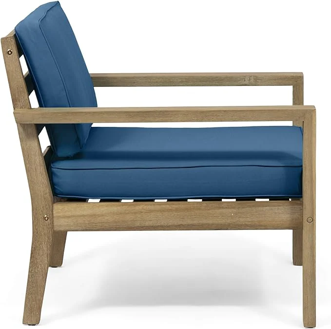 Ben Outdoor Acacia Wood Club Chairs with Cushions (Set of 2) - furnishings