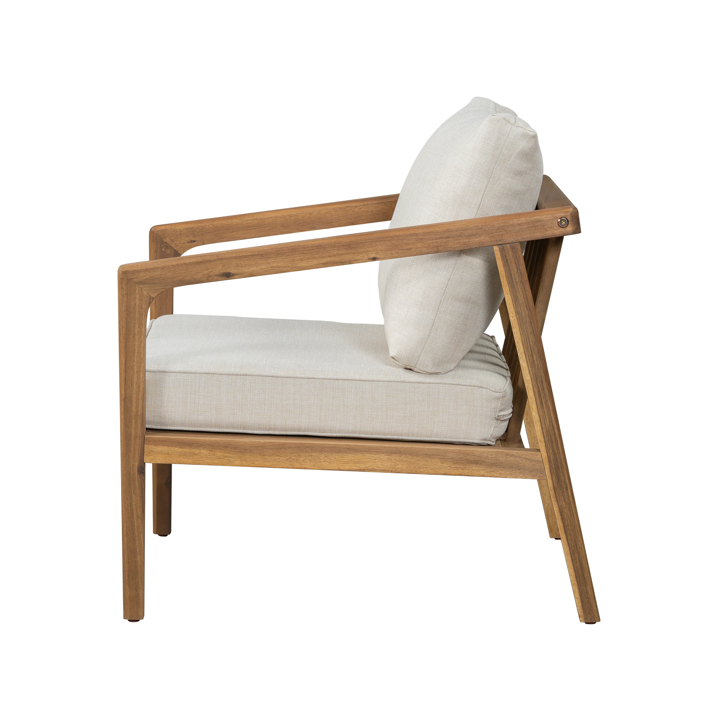 Lyraa Indoor & Outdoor Club Chairs with Beige Cushions, Acacia Wood, Teak, Set of 2 - furnishings