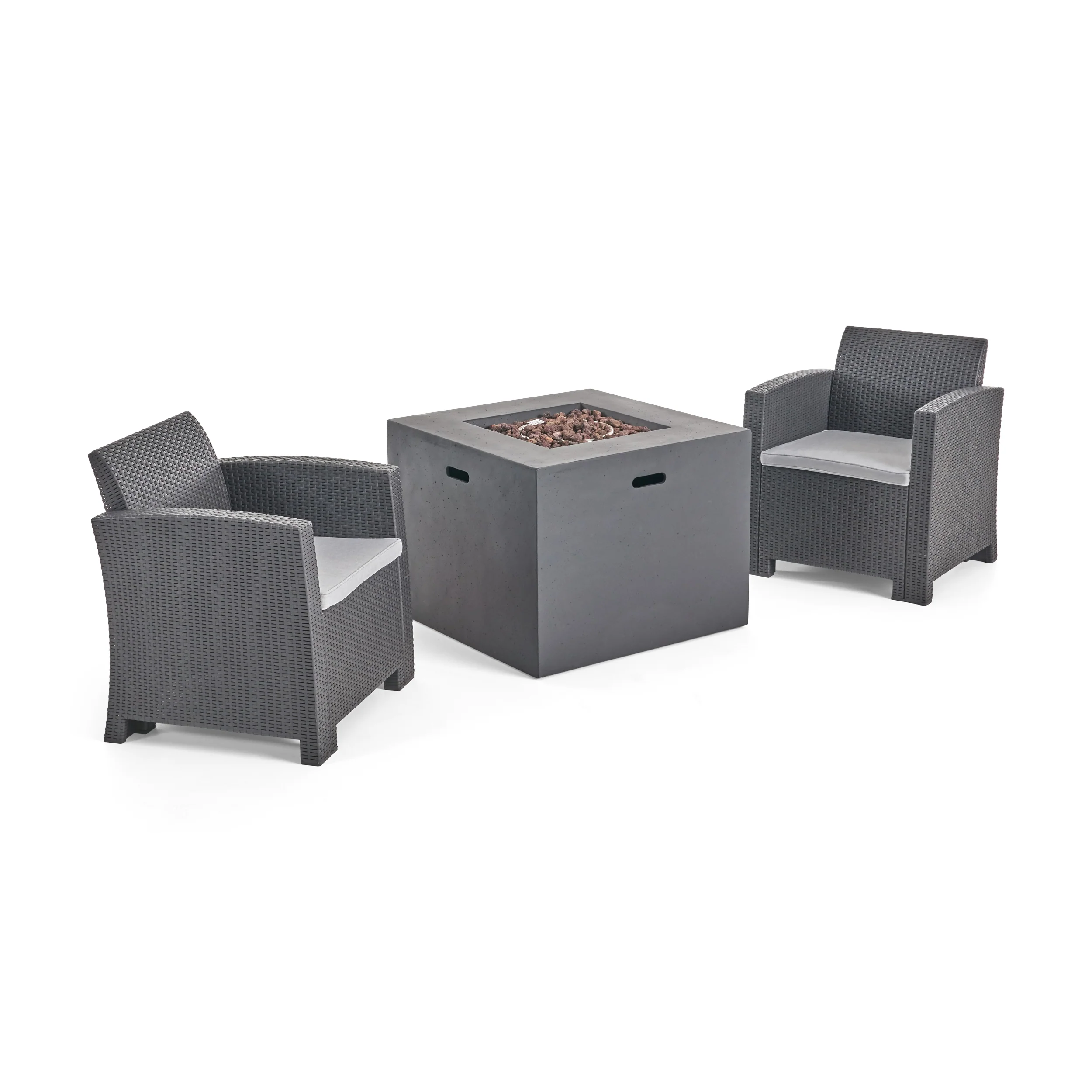 Halston Outdoor 2-Seater Wicker Print Club Chair Chat Set with Propane Fire Pit - furnishings