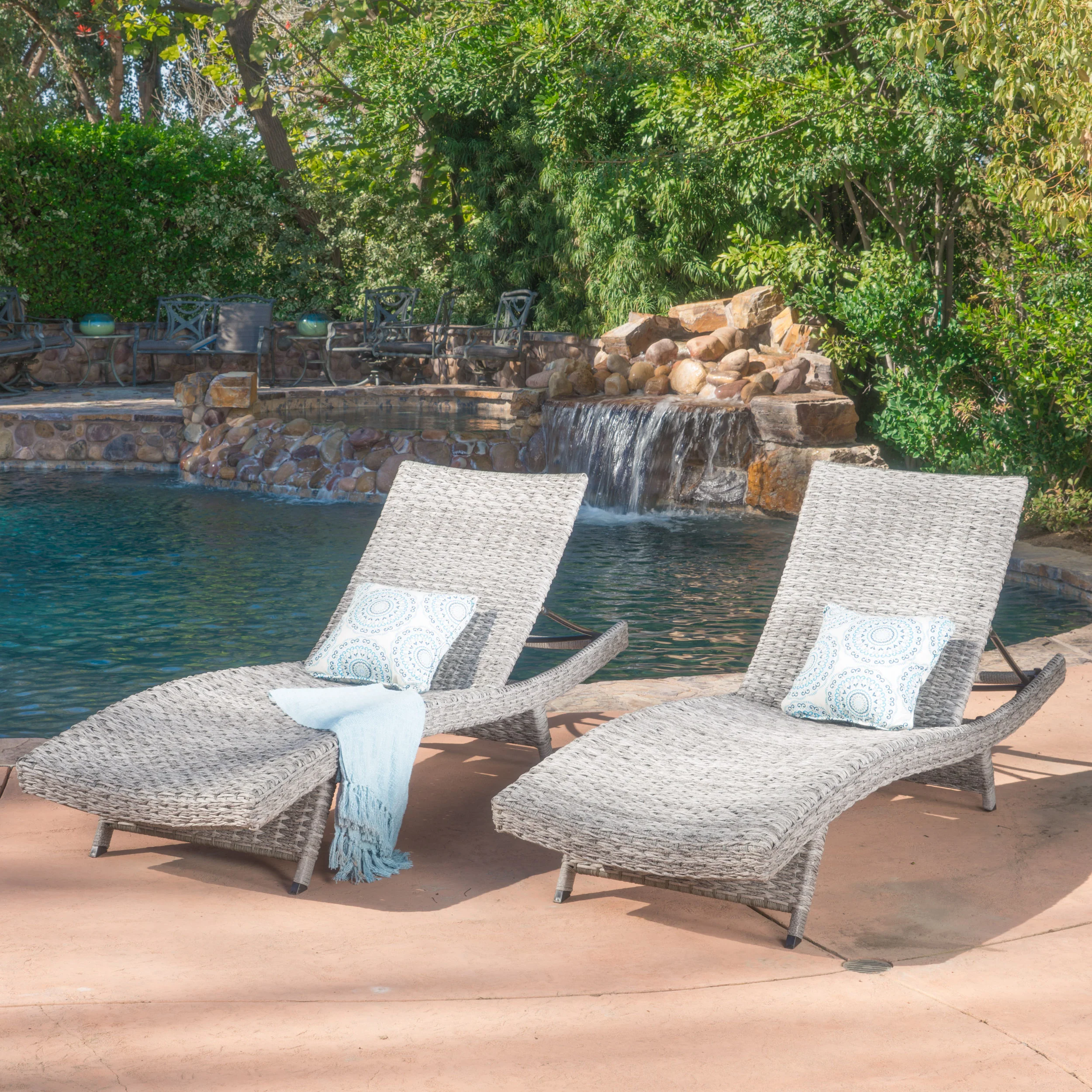 Isle Of Palms Outdoor Grey Wicker Adjustable Back Chaise Lounges - furnishings