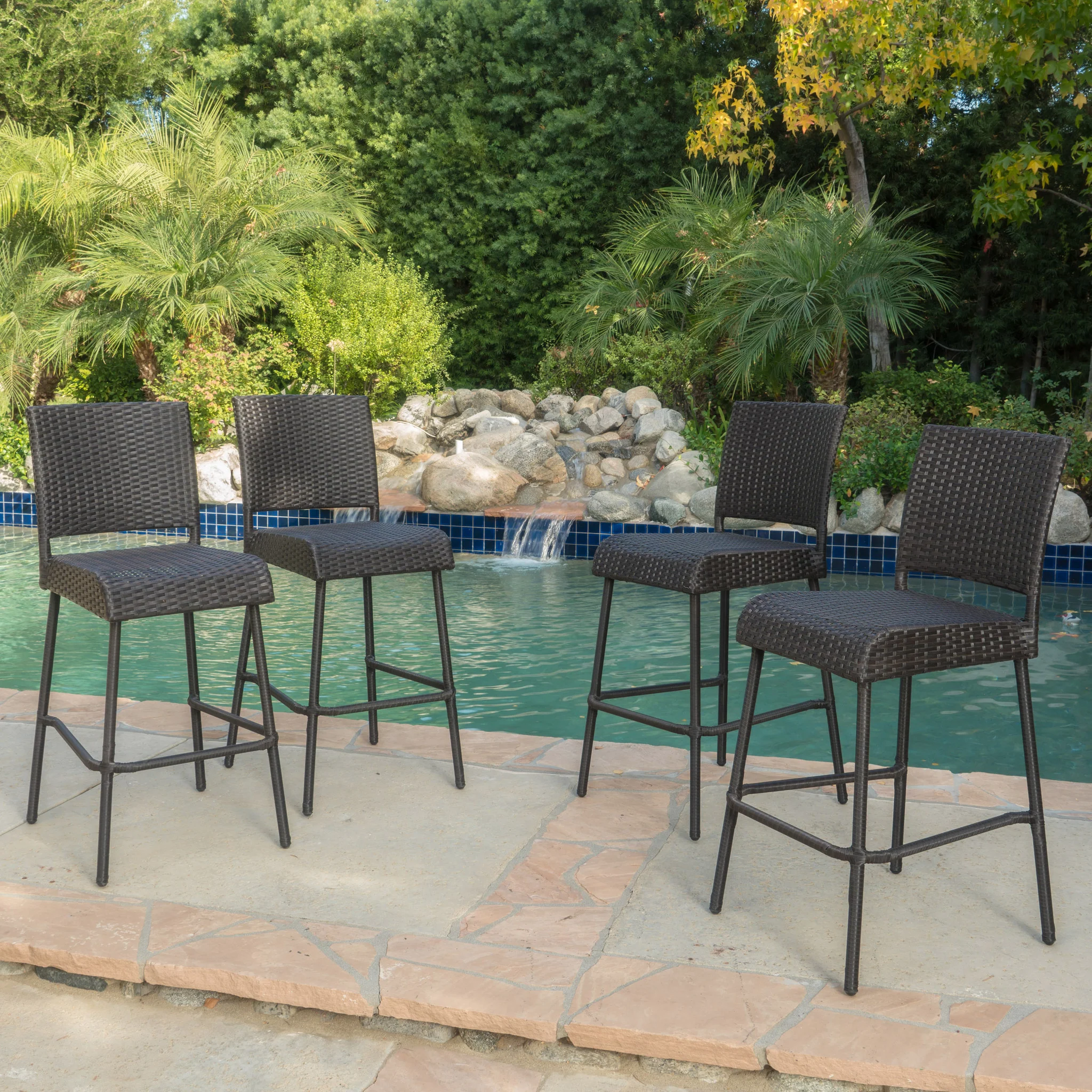 Sandy Hook 29-Inch Outdoors Dark Brown Wicker Barstools (Set of 4) - furnishings