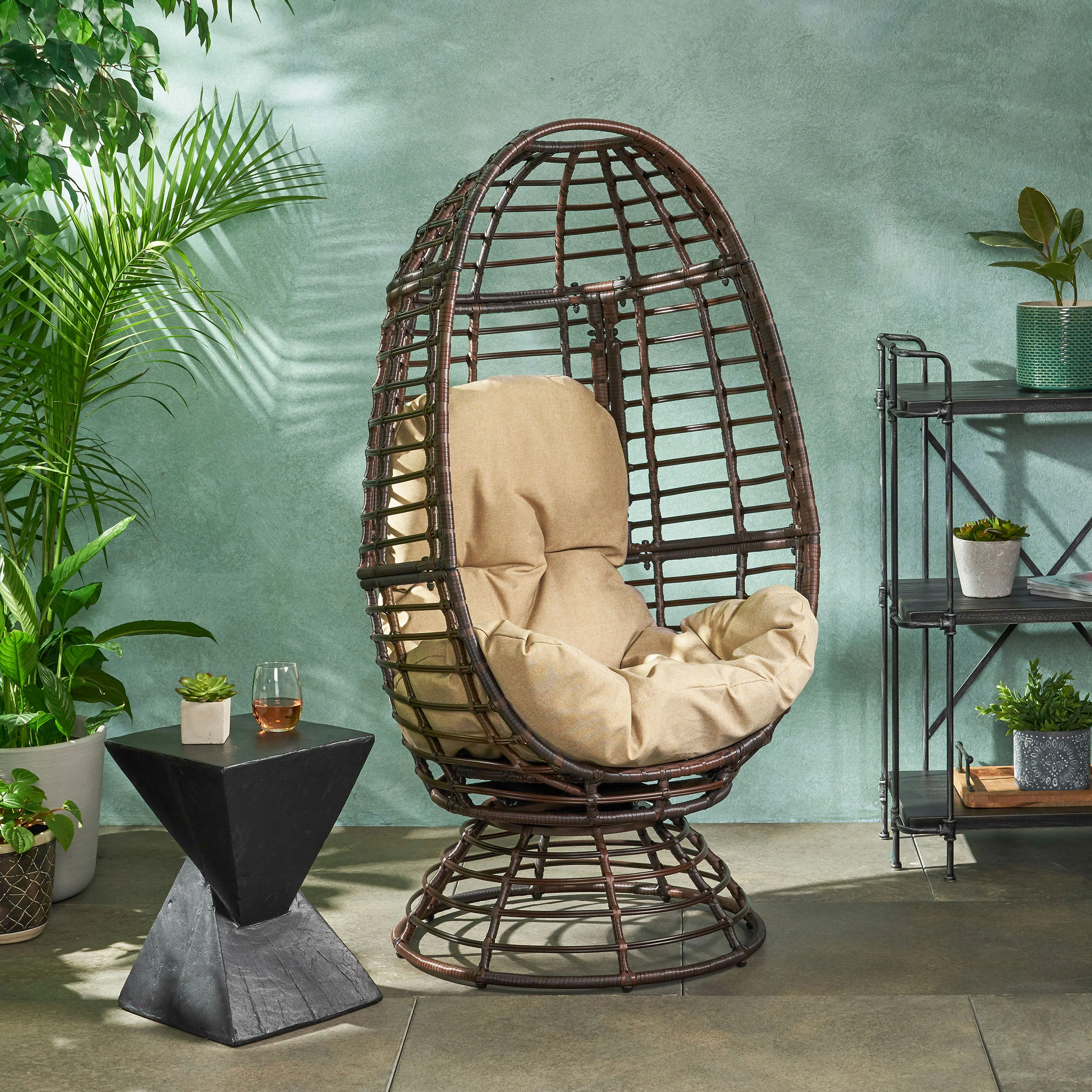 Mylen Outdoor Freestanding Wicker Swivel Egg Chair - furnishings