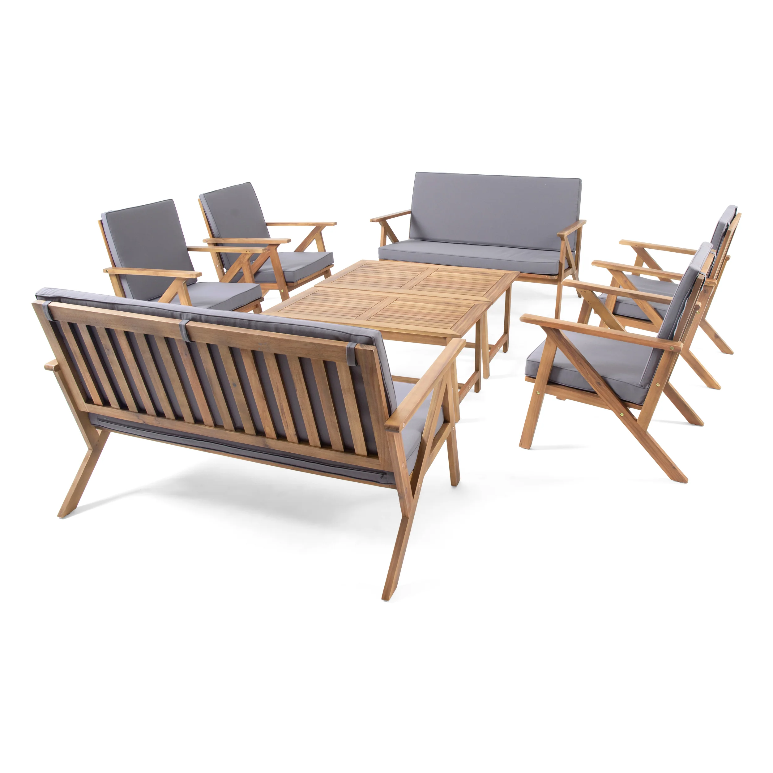 Manarola Outdoor 8 Seater Acacia Wood Chat Set with Coffee Table - furnishings