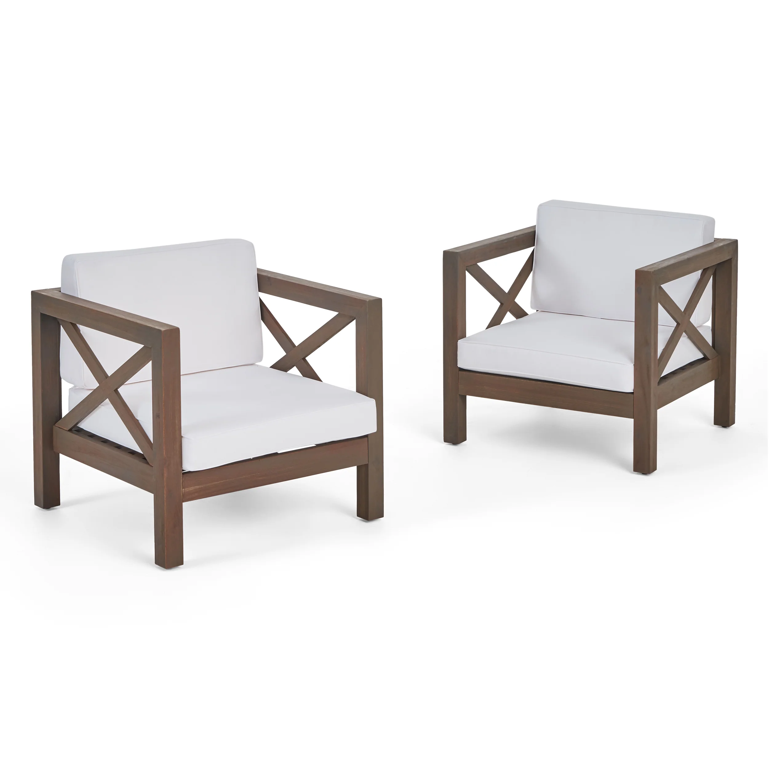 Indira Outdoor Acacia Wood Club Chairs with Cushions (Set of 2) - furnishings