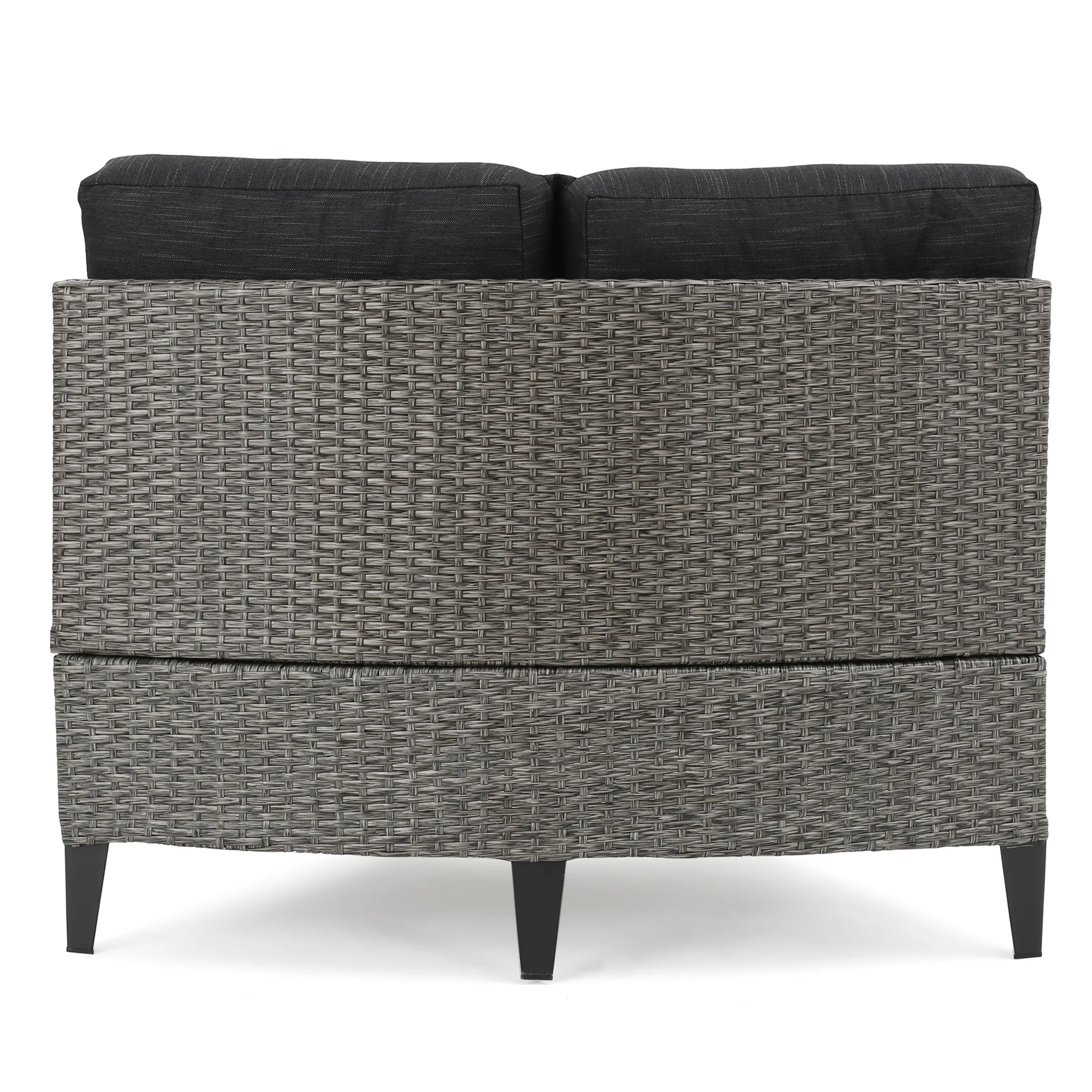 Nessett Outdoor 6 Piece Mixed Black Wicker Half Round Sofa Set with Dark Grey Fire Table - furnishings