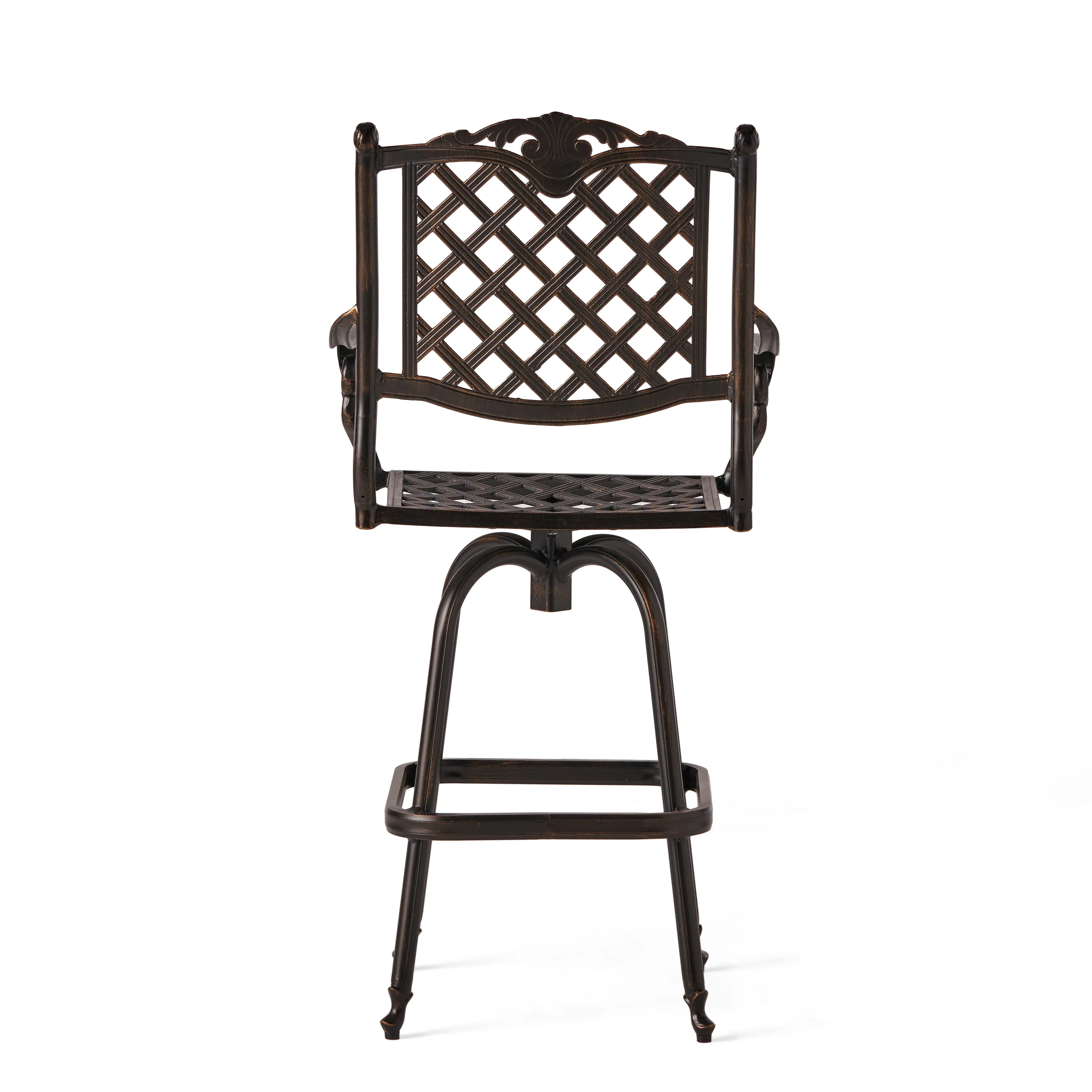 Pomelo Traditional Outdoor Shiny Copper Cast Aluminum Swivel Barstool with Arms - furnishings