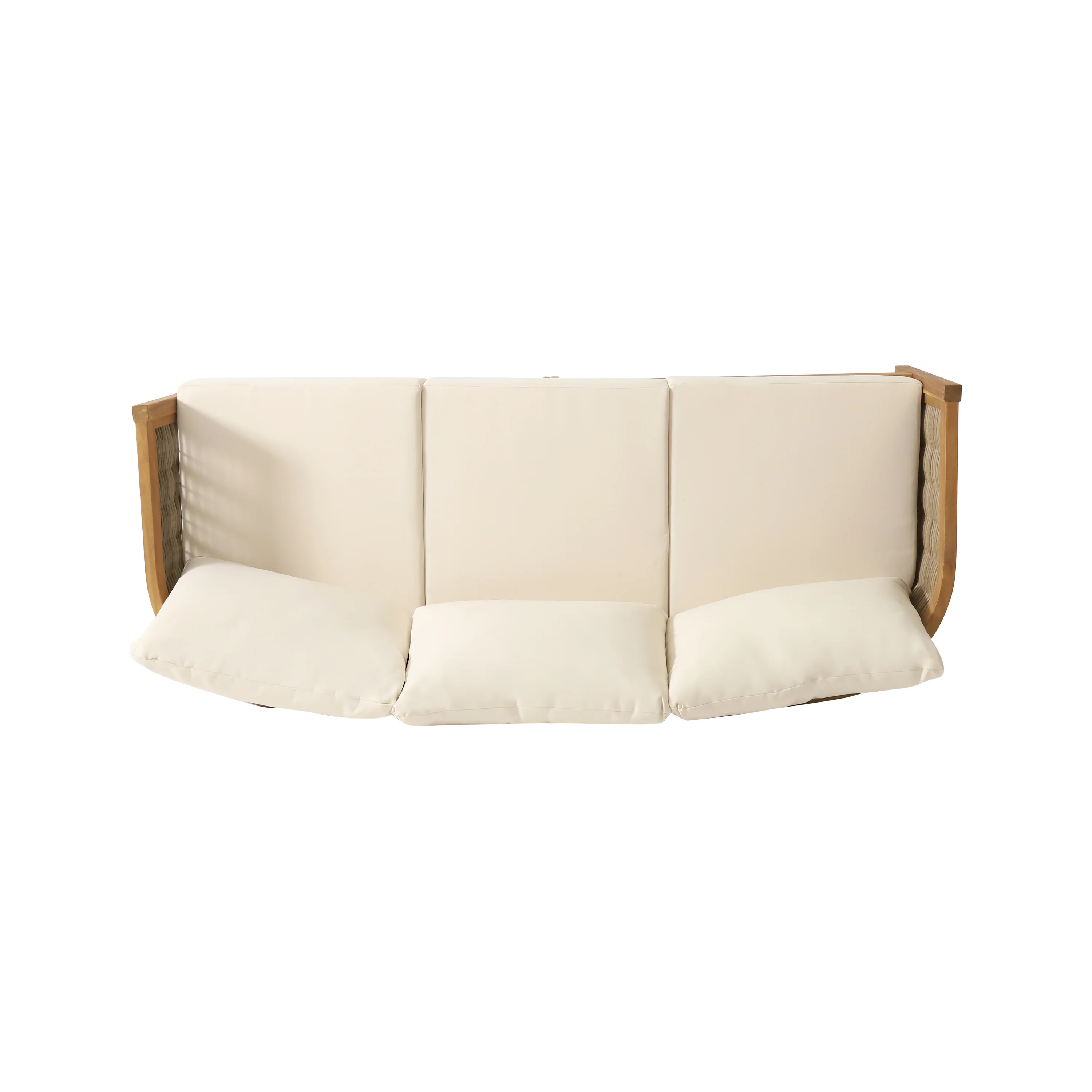 The Crowne Collection Outdoor Acacia Wood and Round Wicker 3 Seater Sofa with Cushions, Teak, Mixed Brown, and Beige - furnishings