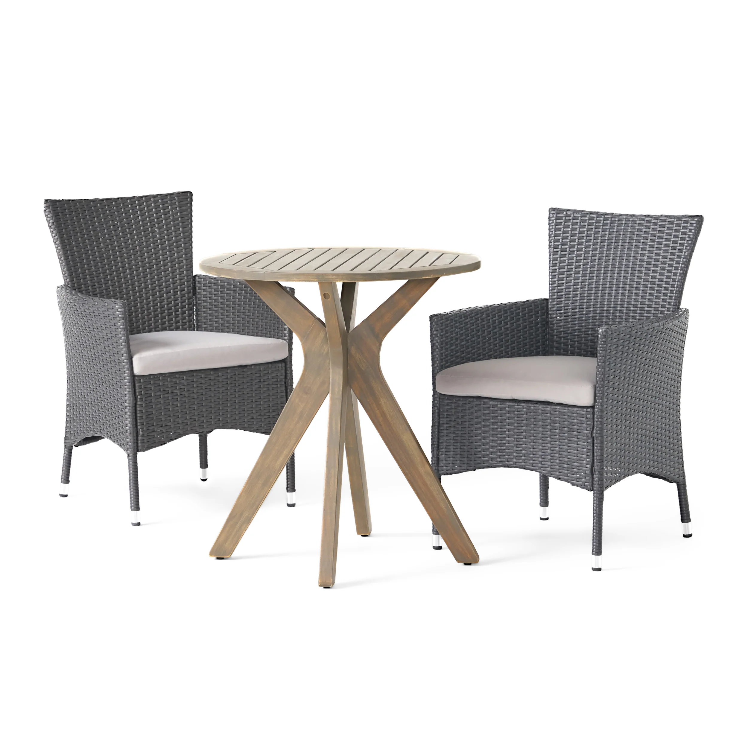Poe Outdoor 3 Piece Acacia Wood and Wicker Bistro Set - furnishings
