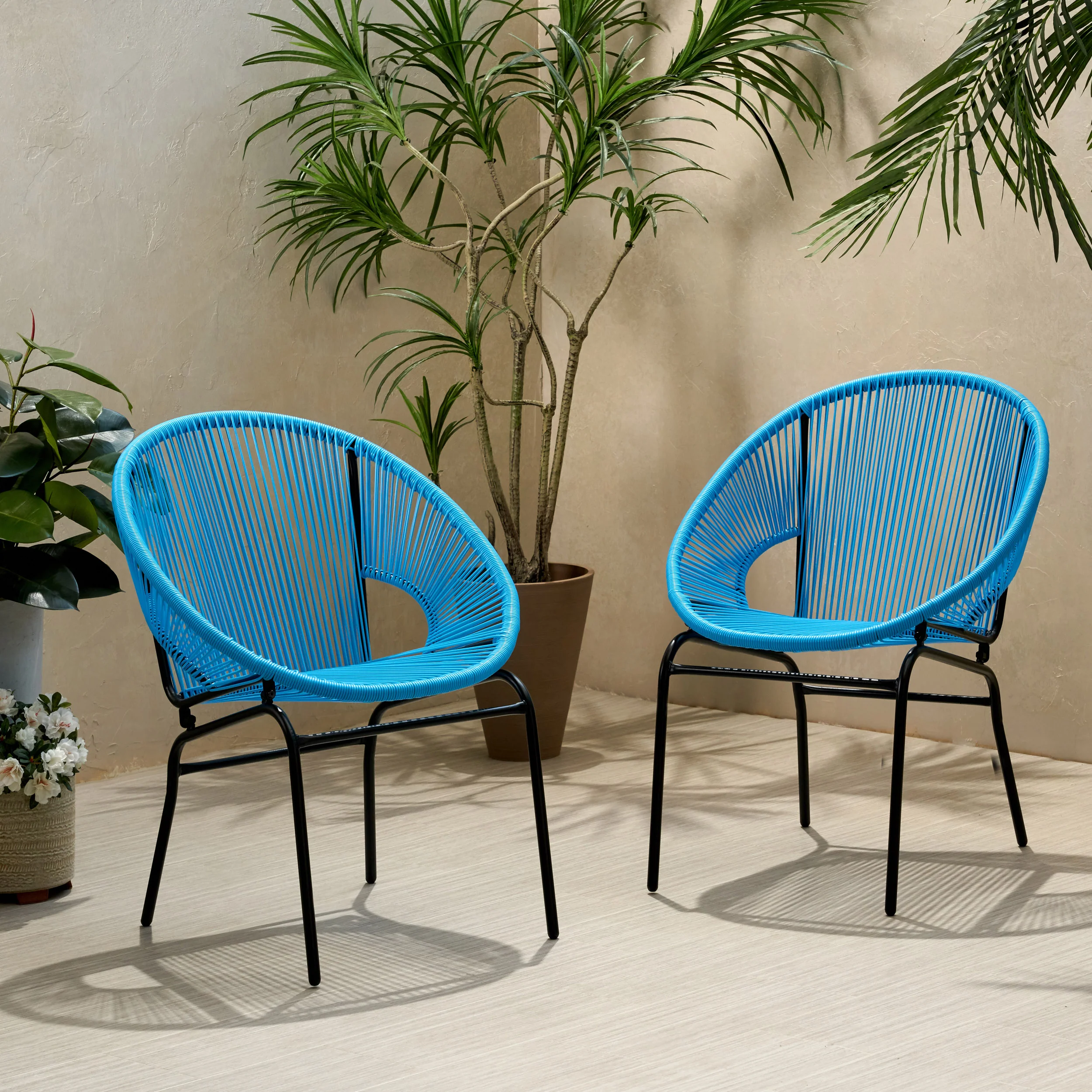 Chrissy Outdoor Modern Faux Rattan Club Chair (Set of 2) - furnishings