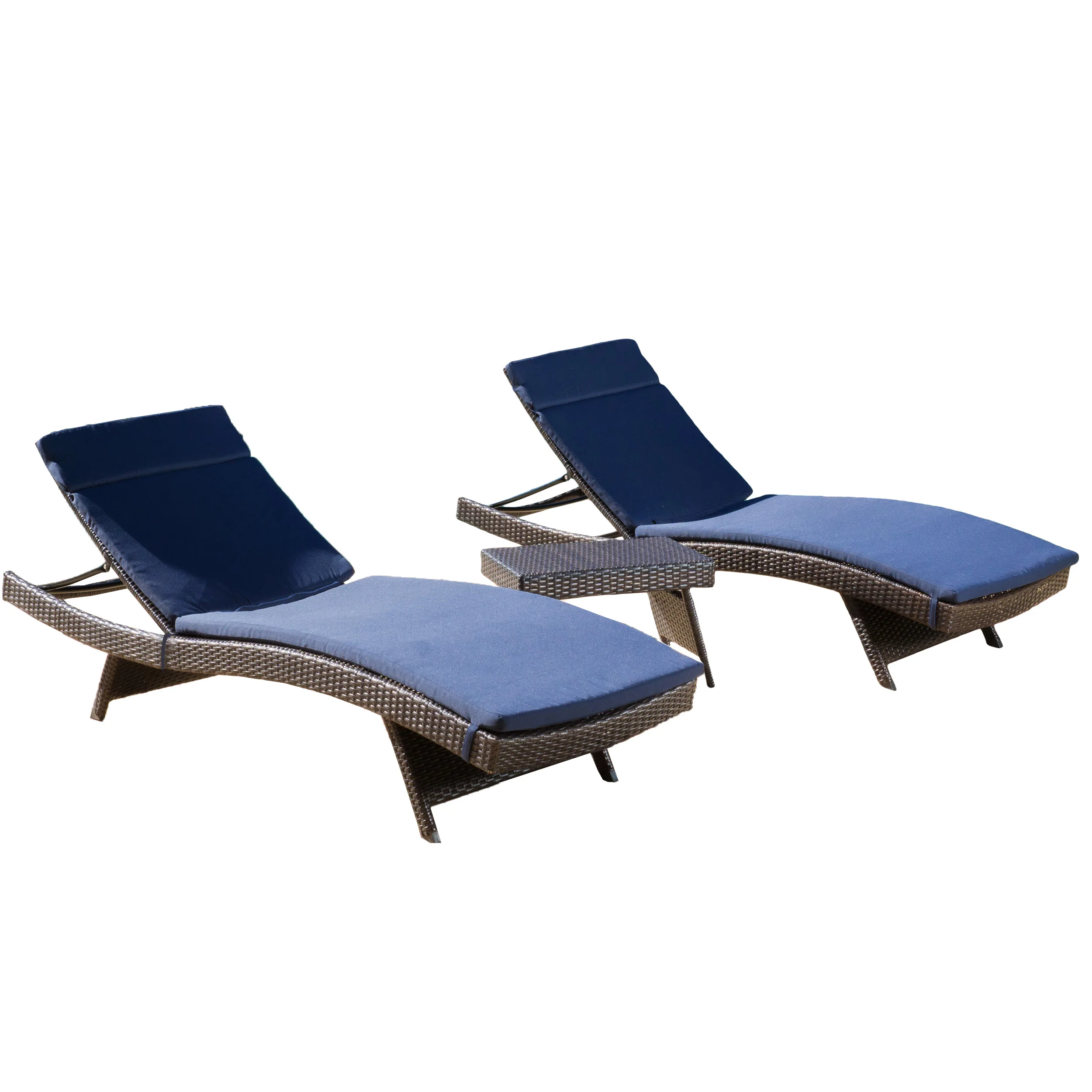 Lakeport Outdoor 3-piece Wicker Adjustable Chaise Lounge Set with Cushions - furnishings