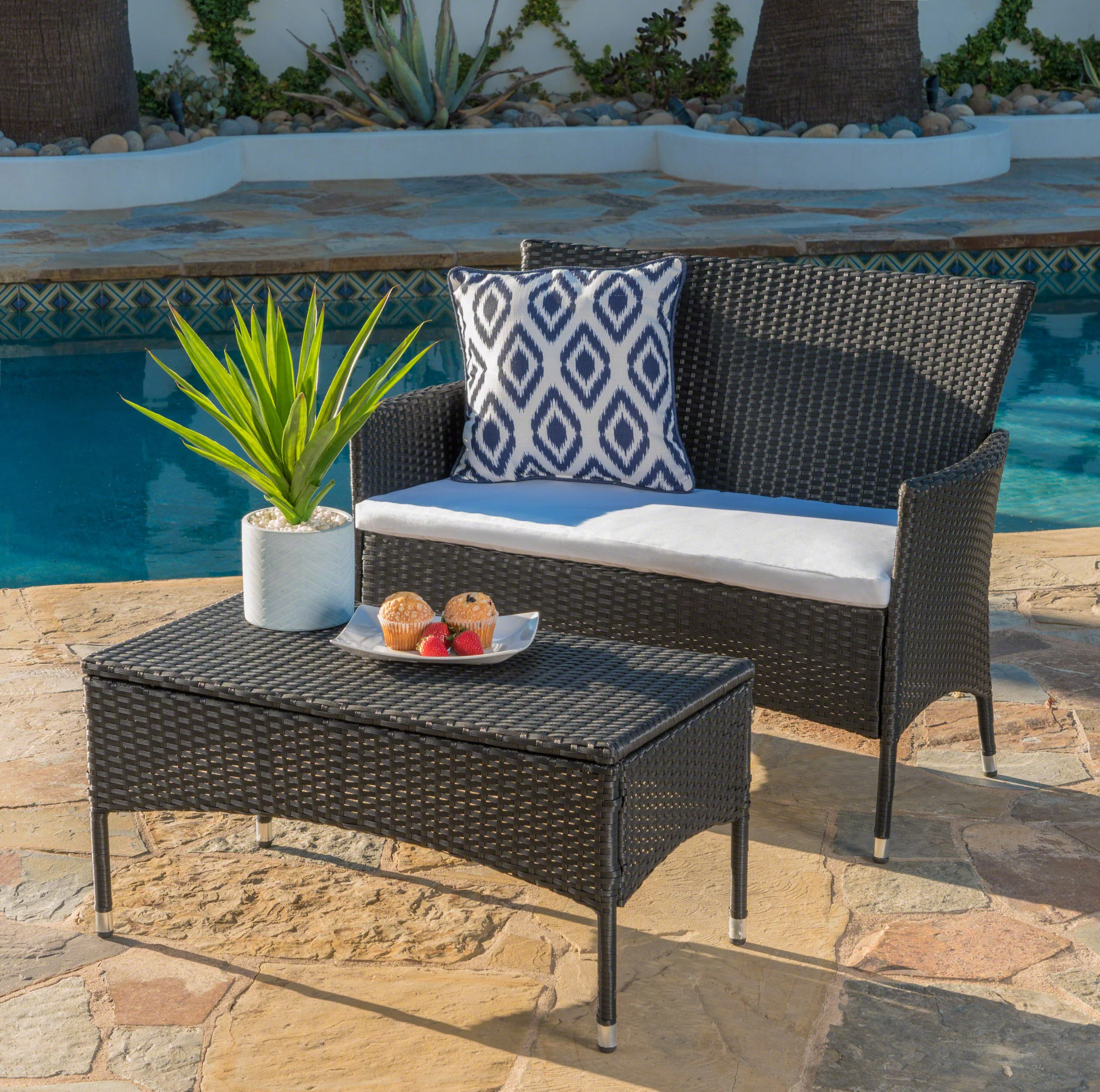 Montague Outdoor Wicker Loveseat and Coffee Table Set - furnishings