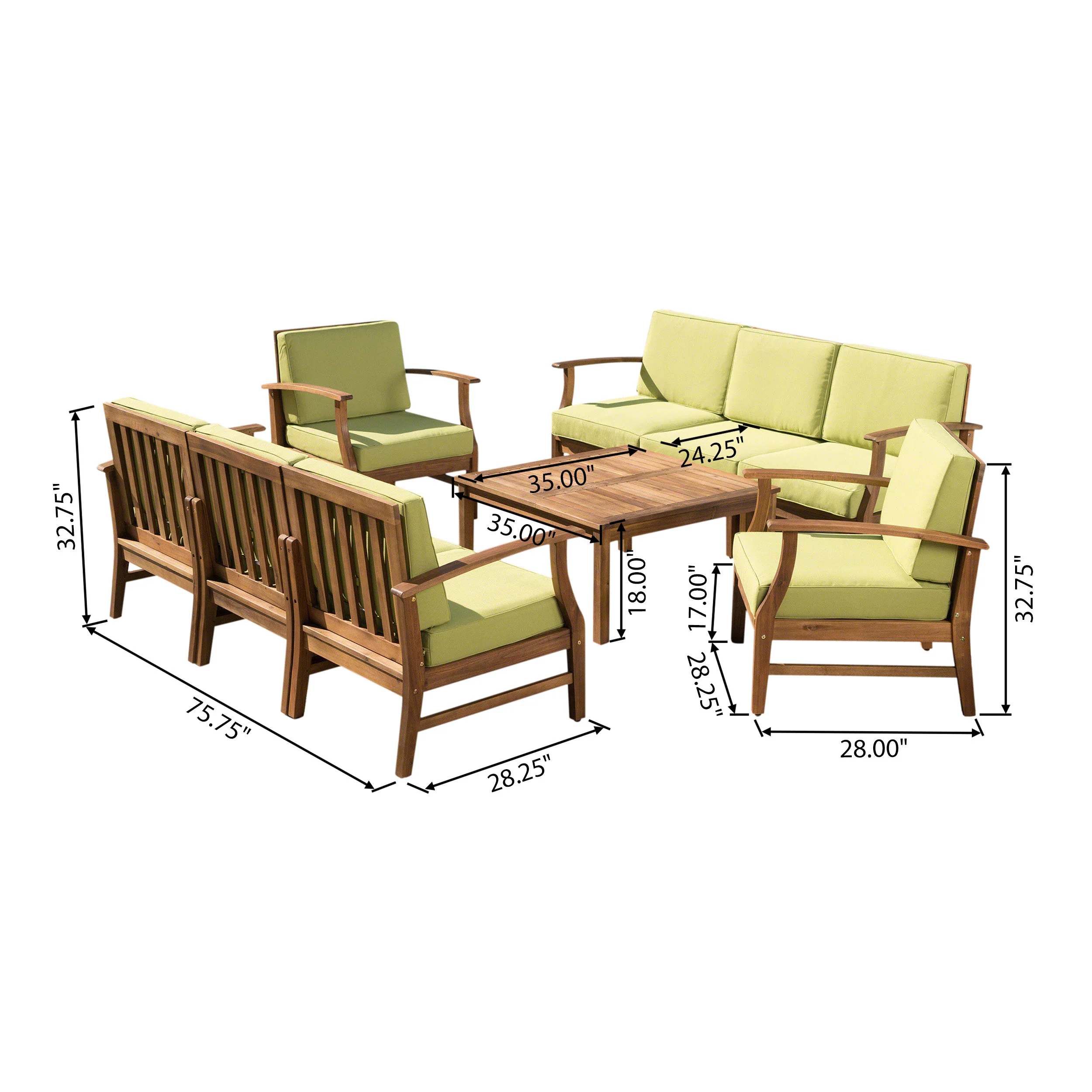 Scarlett Outdoor 8 Seat Teak Finished Acacia Wood Sofa and Table Set - furnishings