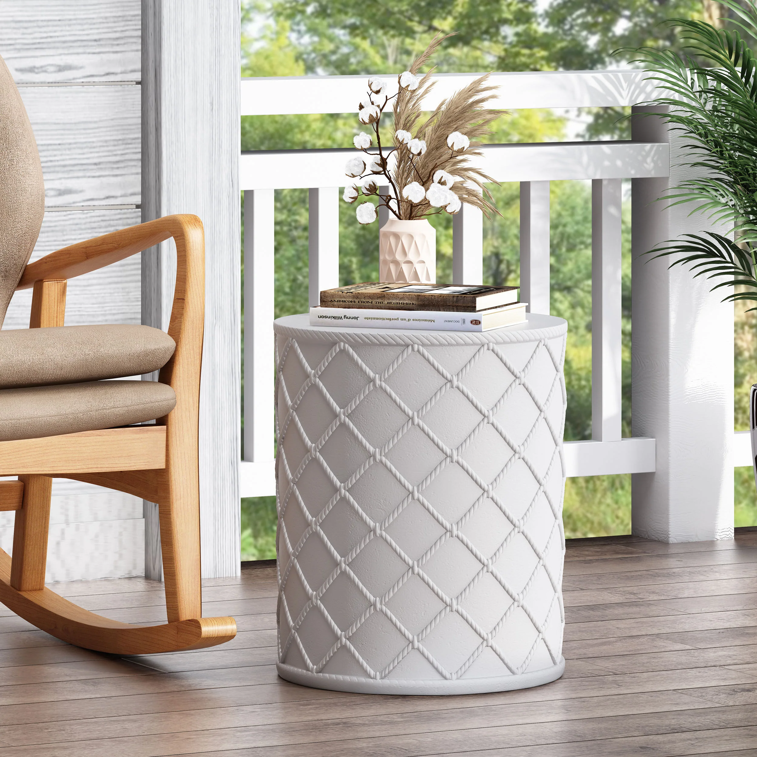 Ospery Outdoor Lightweight Concrete Side Table, Antique White - furnishings