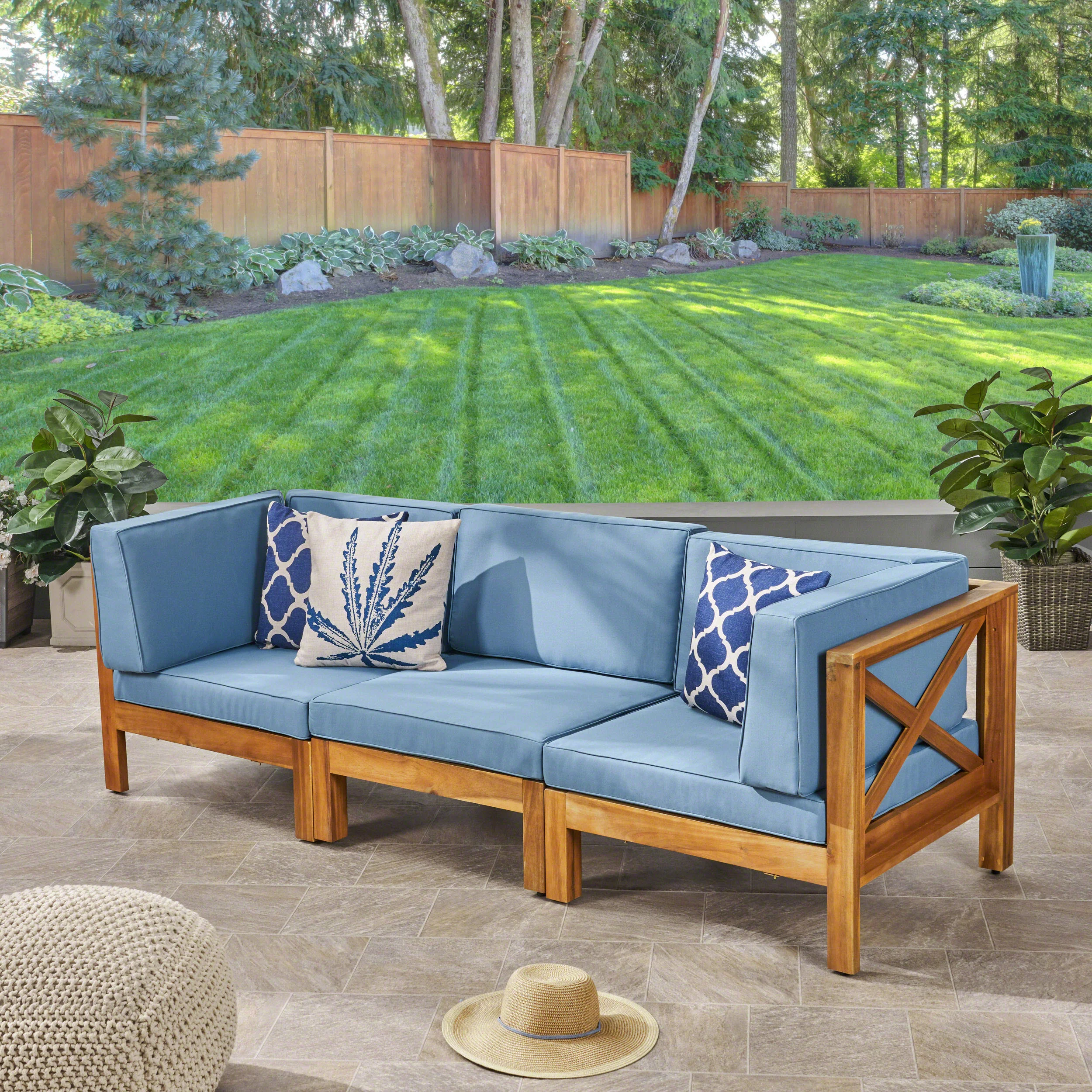 Brava Outdoor Modular Acacia Wood Sofa with Cushions - furnishings