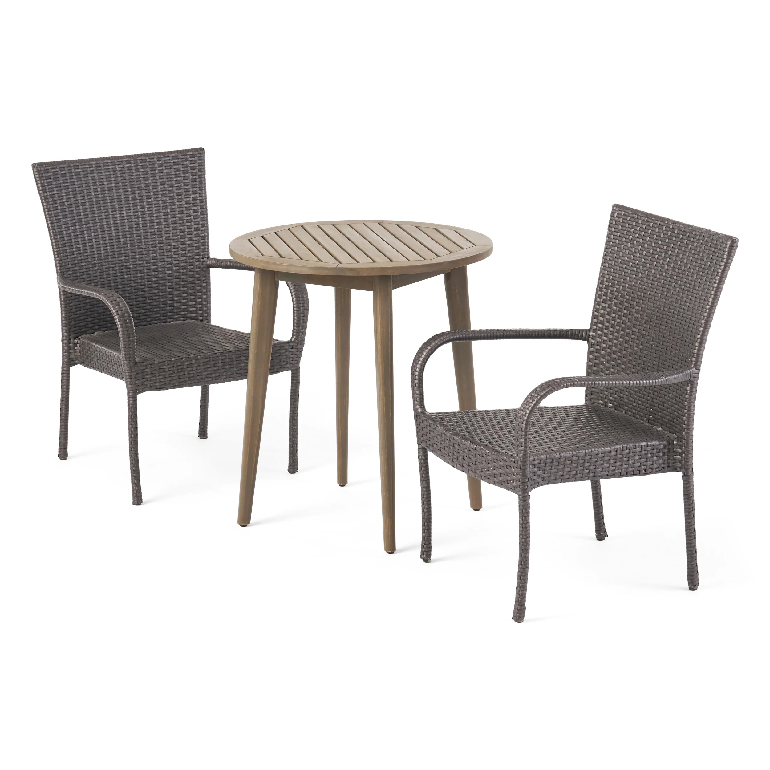 Mayes Outdoor 3 Piece Wood  and Wicker Bistro Set - furnishings