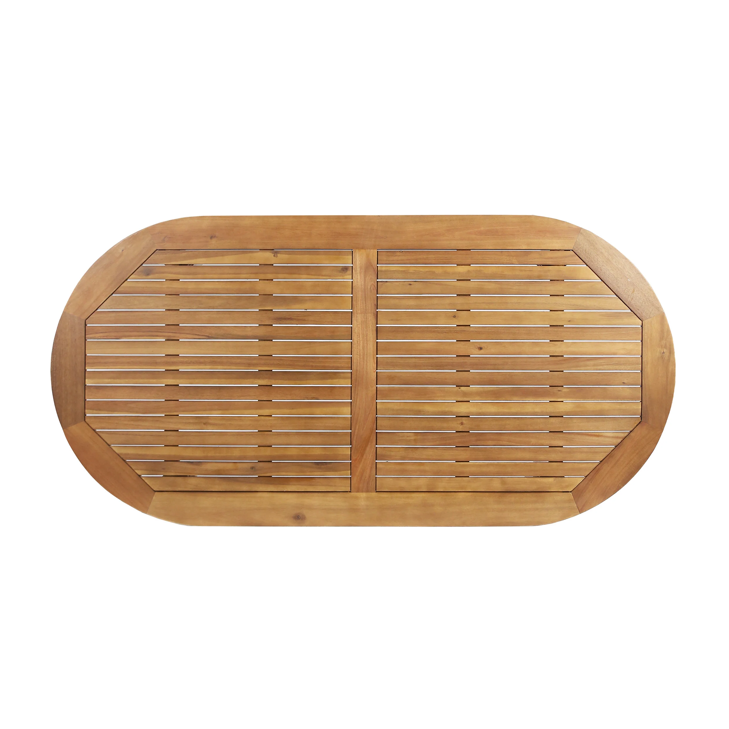 Stanford Outdoor Rustic Slat-Top Acacia Wood Oval Dining Table with Tapered Legs - furnishings