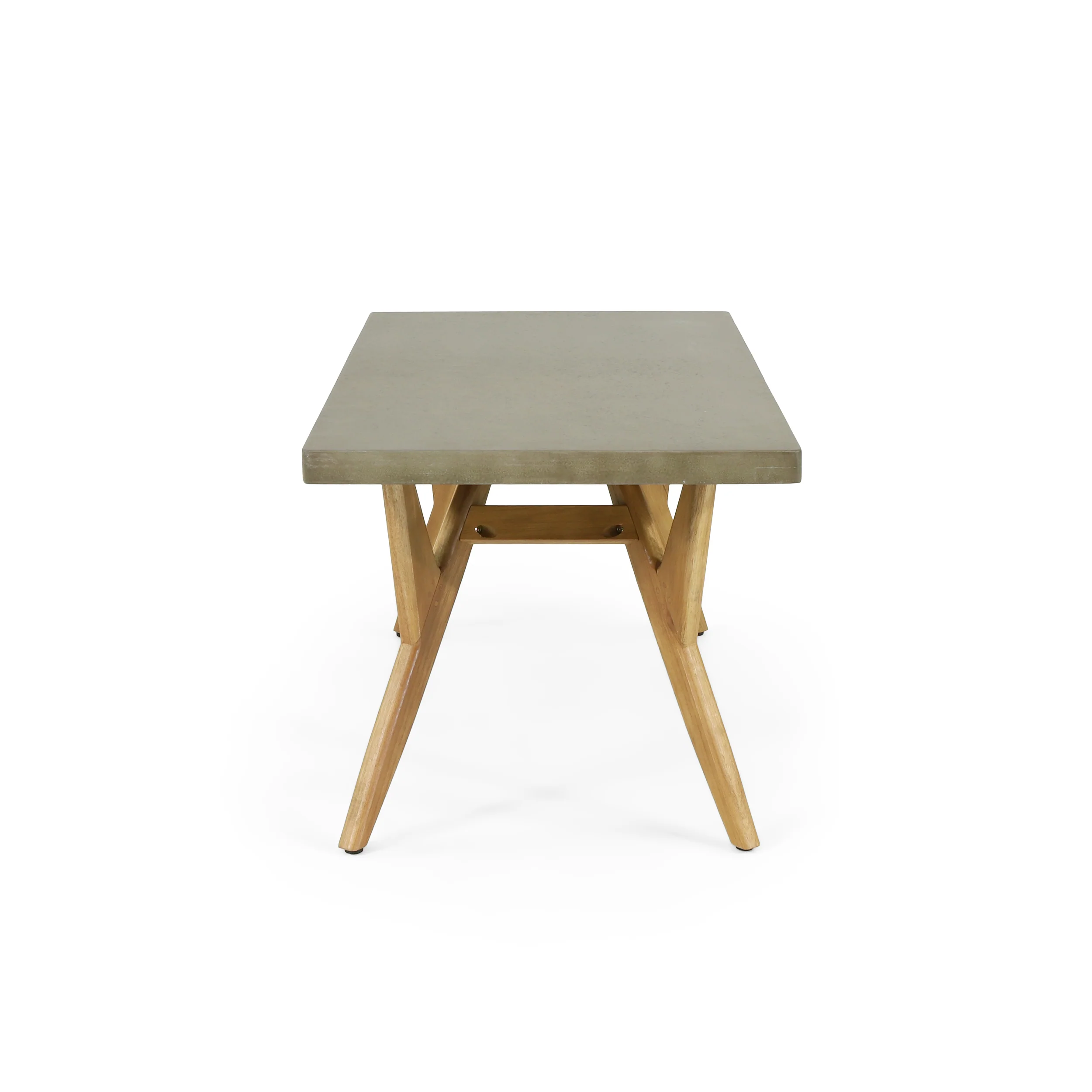 Loverin Outdoor Acacia Wood and Cast Stone Coffee Table, Teak and Light Gray - furnishings