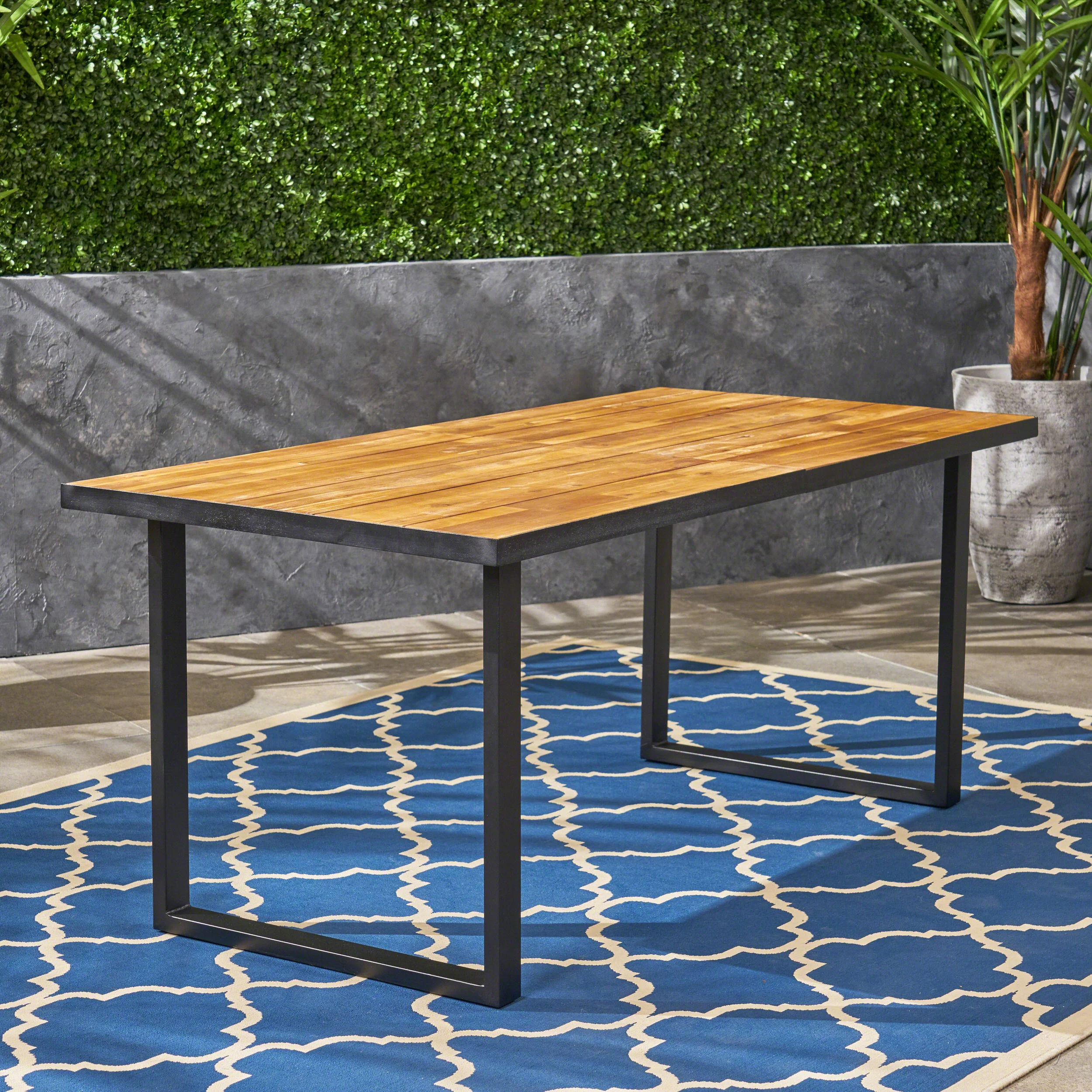 Lane Outdoor 70-inch Acacia Wood and Iron Dining Table, Black and Teak Finish - furnishings