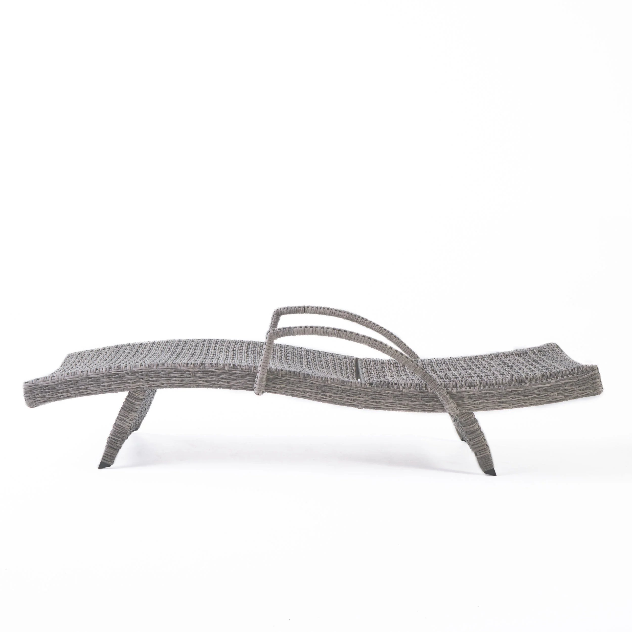 Keira Outdoor Armed Aluminum Framed Grey Wicker Chaise Lounge - furnishings