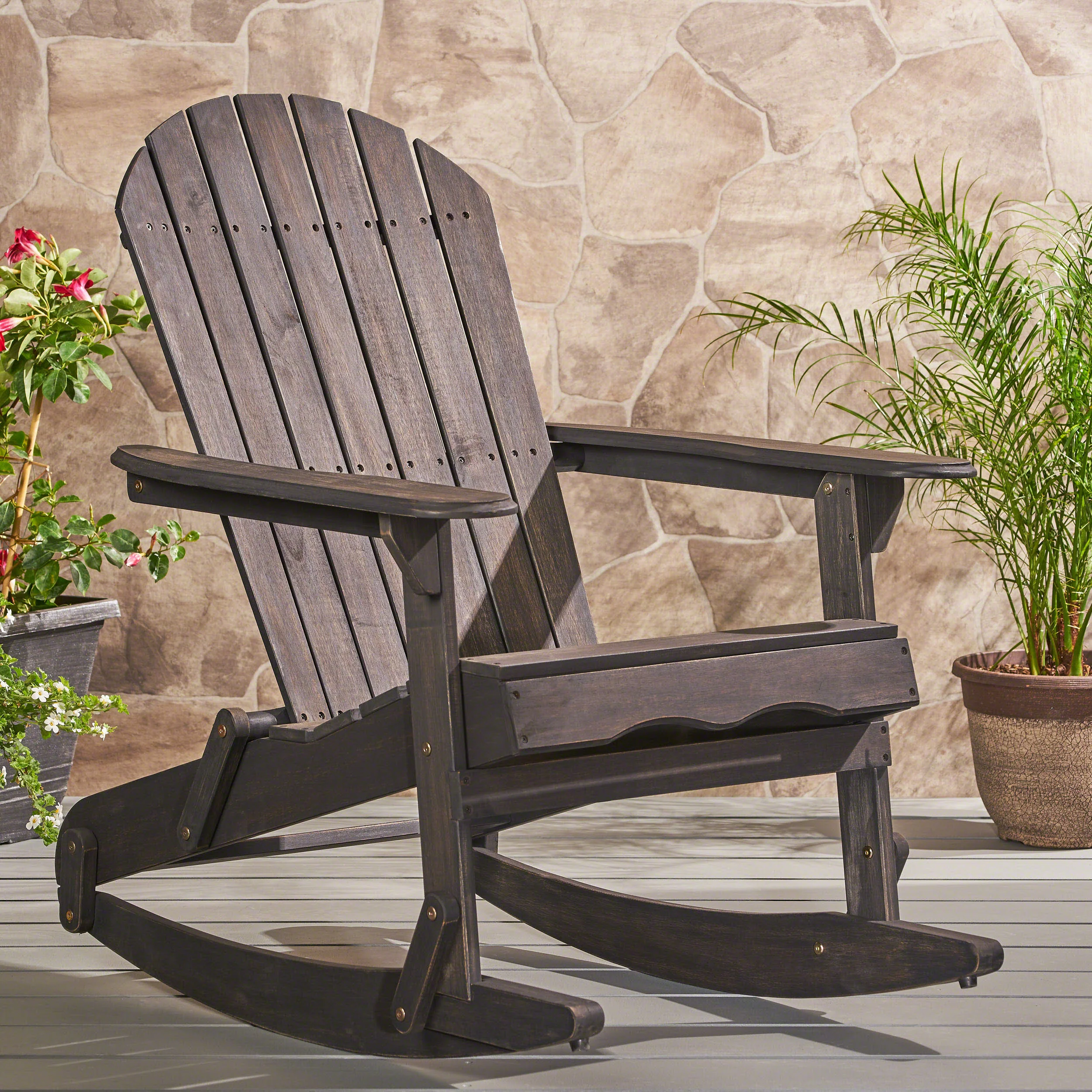 Vivian Outdoor Acacia Wood Adirondack Rocking Chair - furnishings