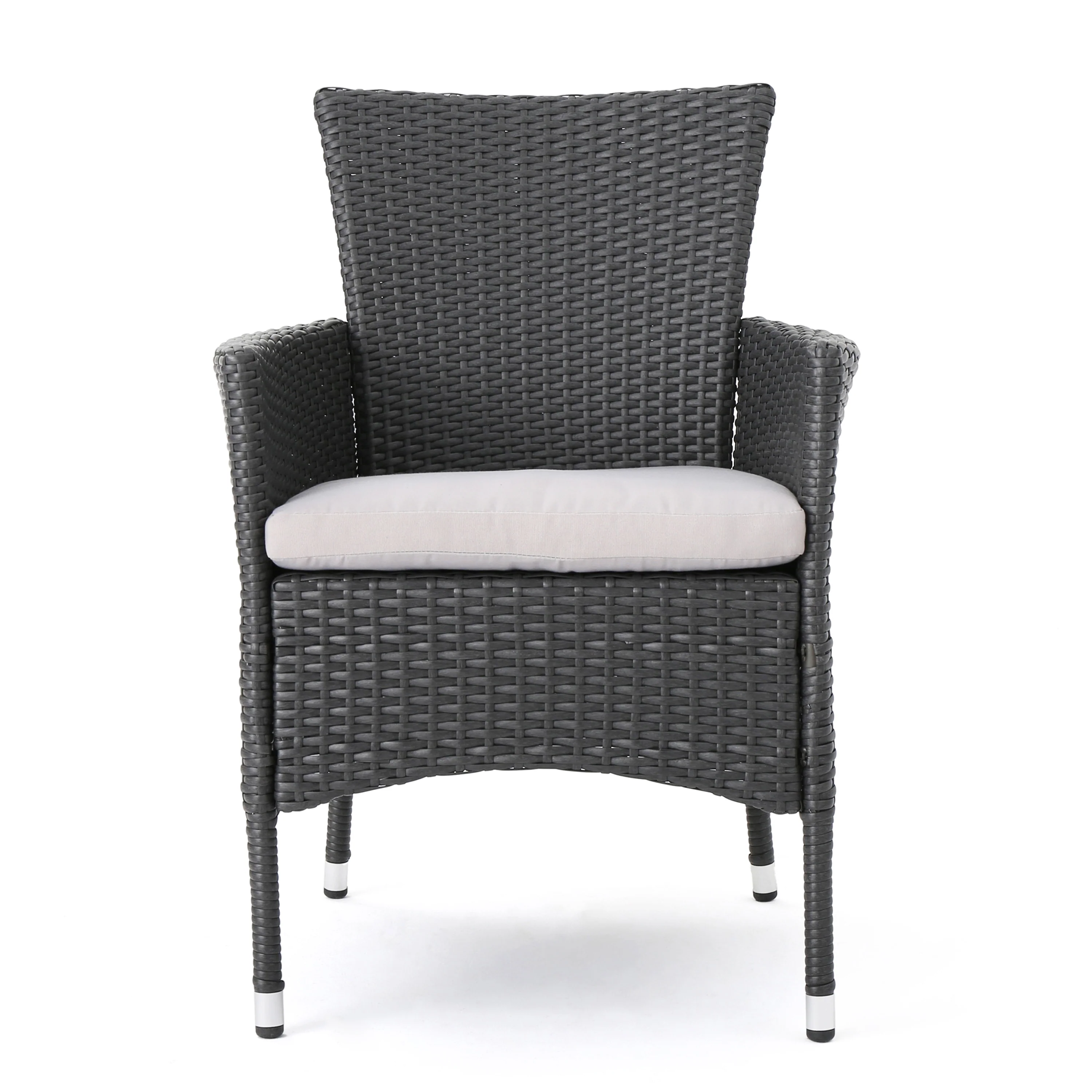 Frank Outdoor 3 Piece Wicker Bistro Set, Grey with Silver Cushions - furnishings