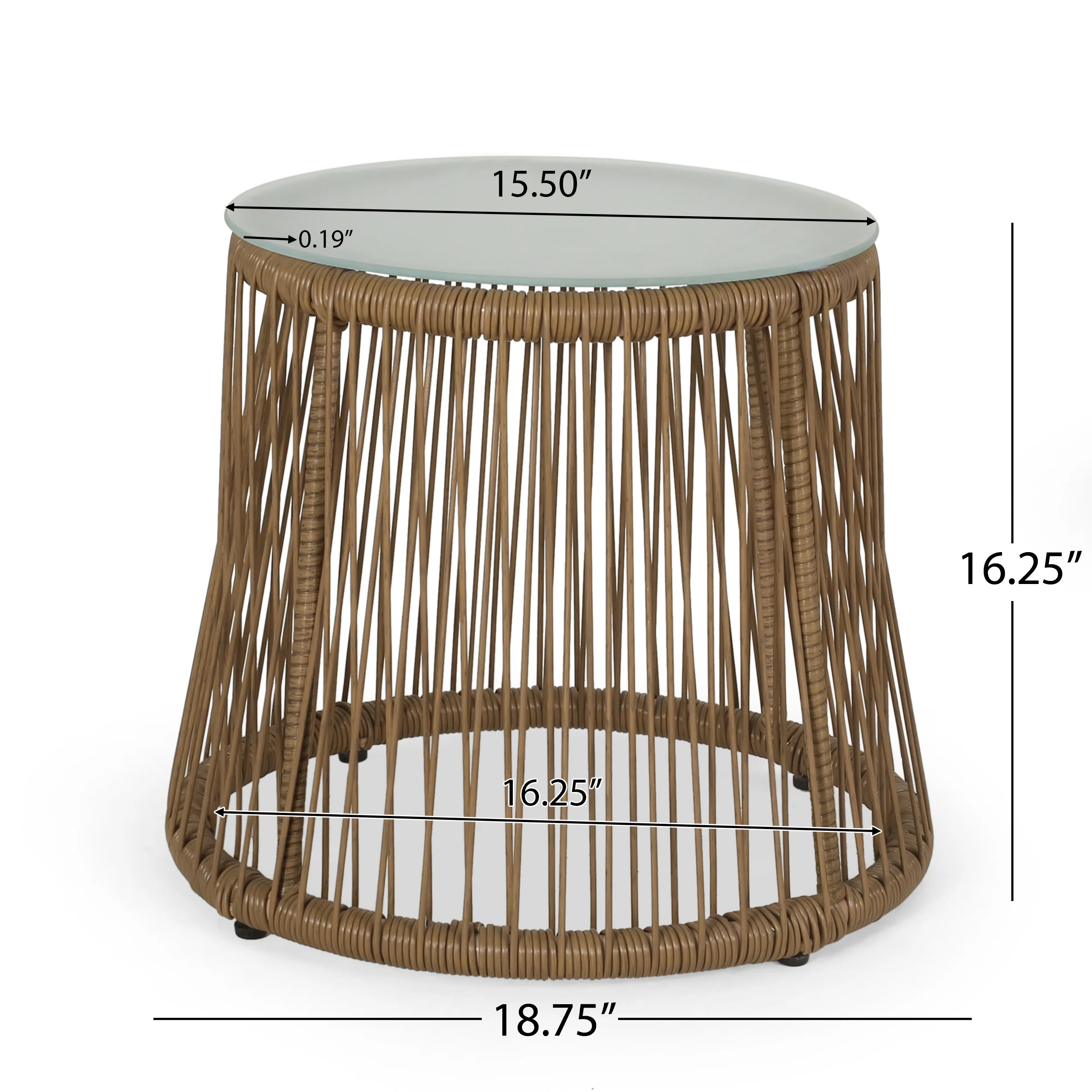 Helmville Outdoor Wicker Side Table with Glass Top, Light Brown - furnishings