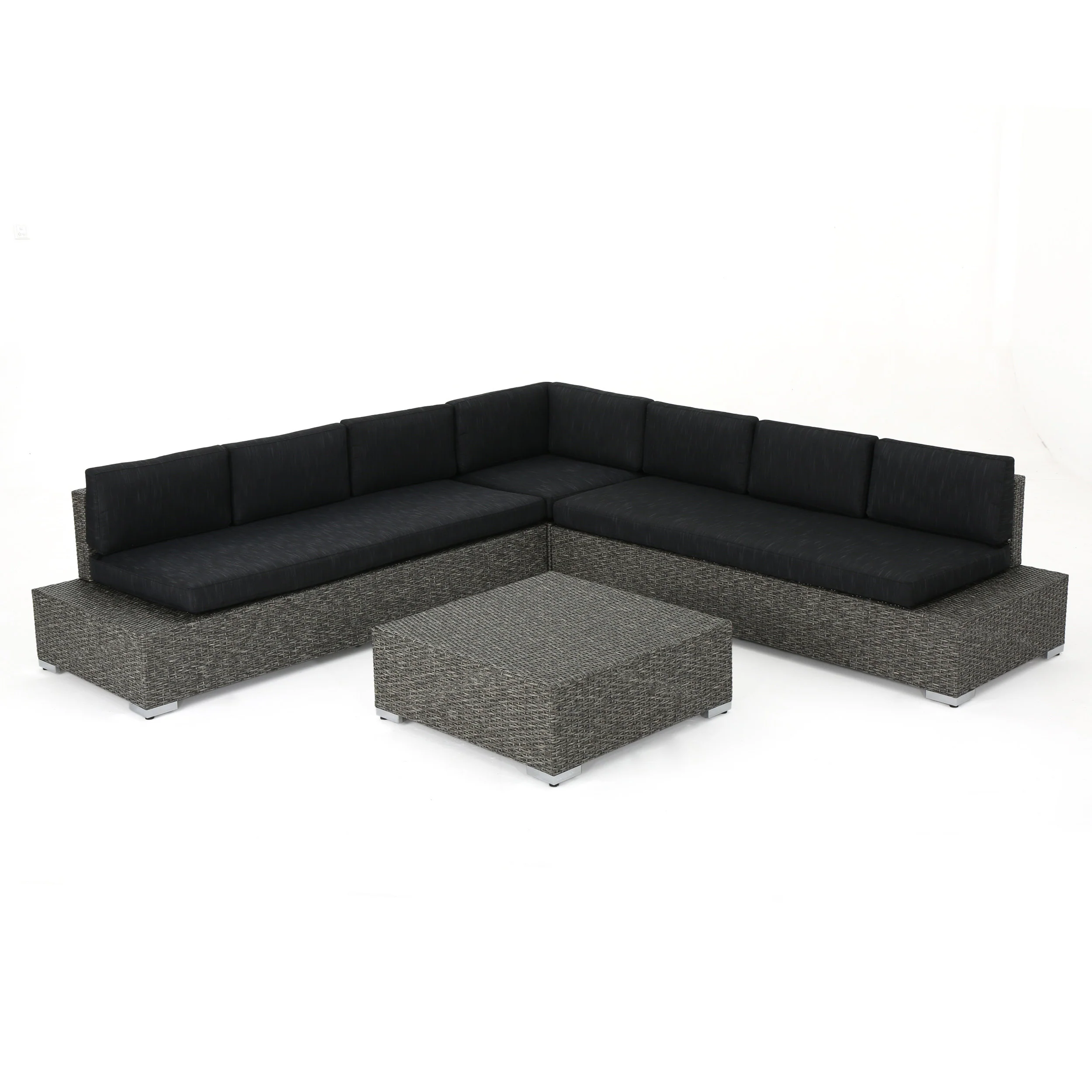 Pueblo Outdoor 7 Seat Wicker V Shaped Sectional Sofa w/ Water Resistant Cushions - furnishings