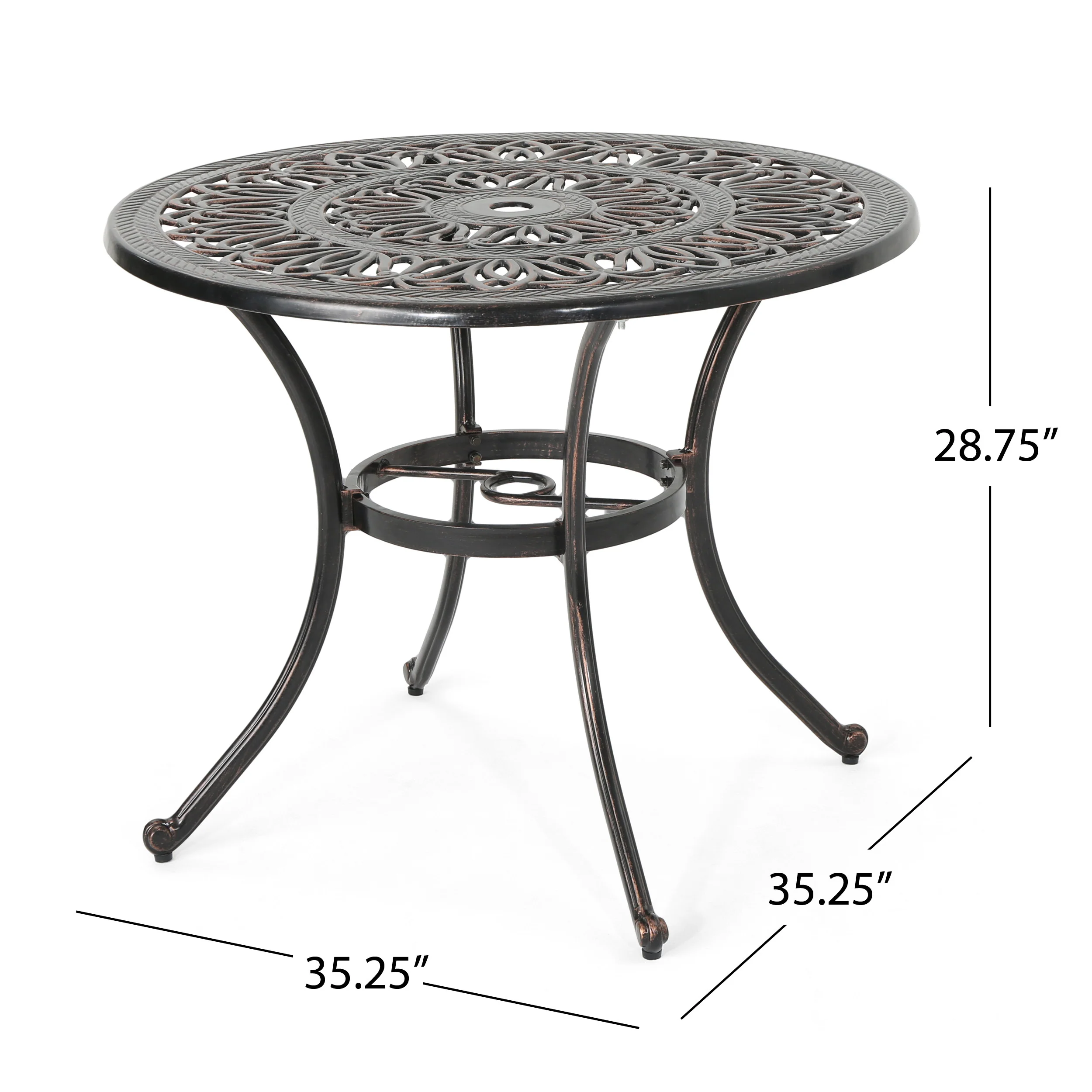 Jamie Outdoor Round Cast Aluminum Dining Table, Shiny Copper - furnishings
