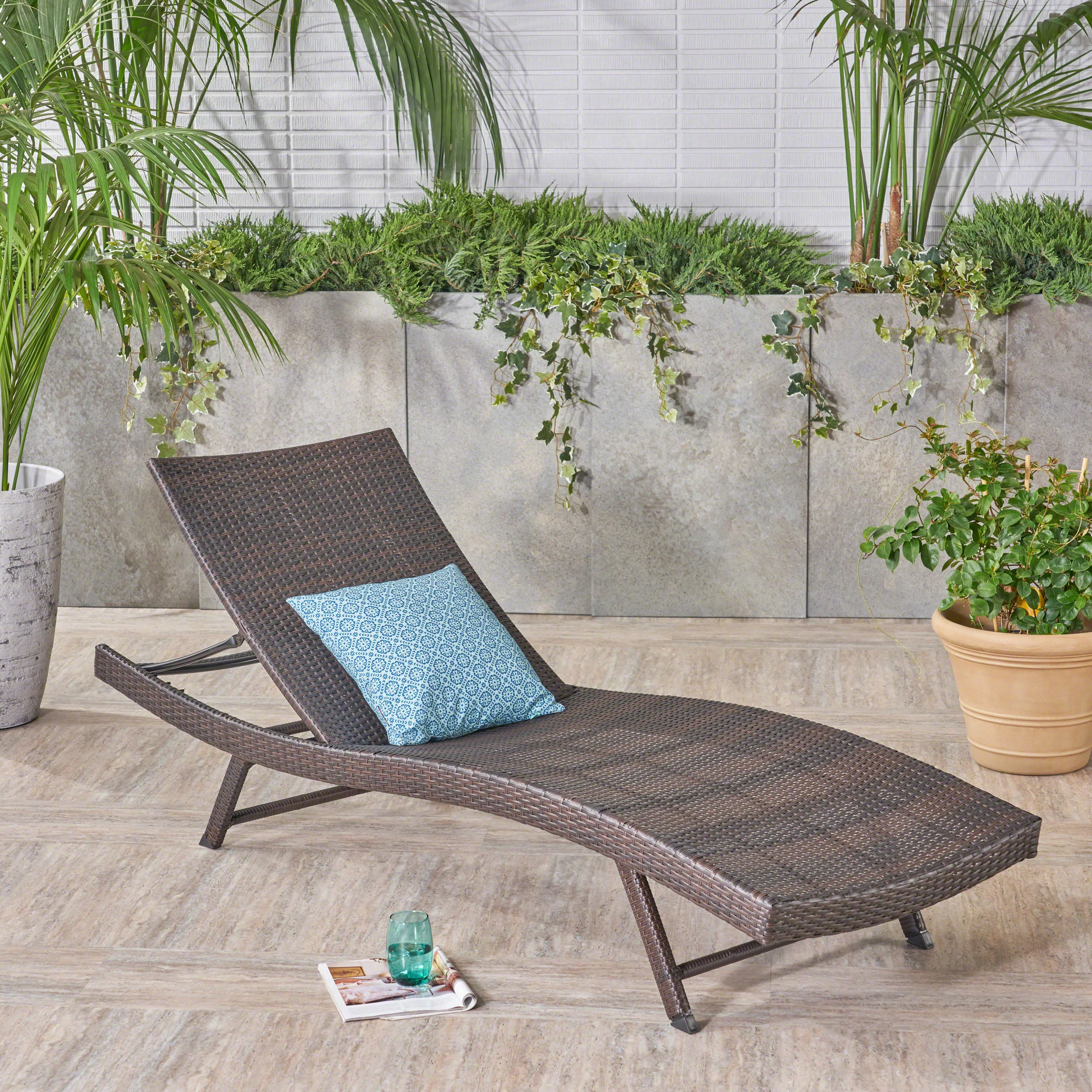 Eliana Outdoor Brown Wicker Adjustable Chaise Lounge Chair - furnishings