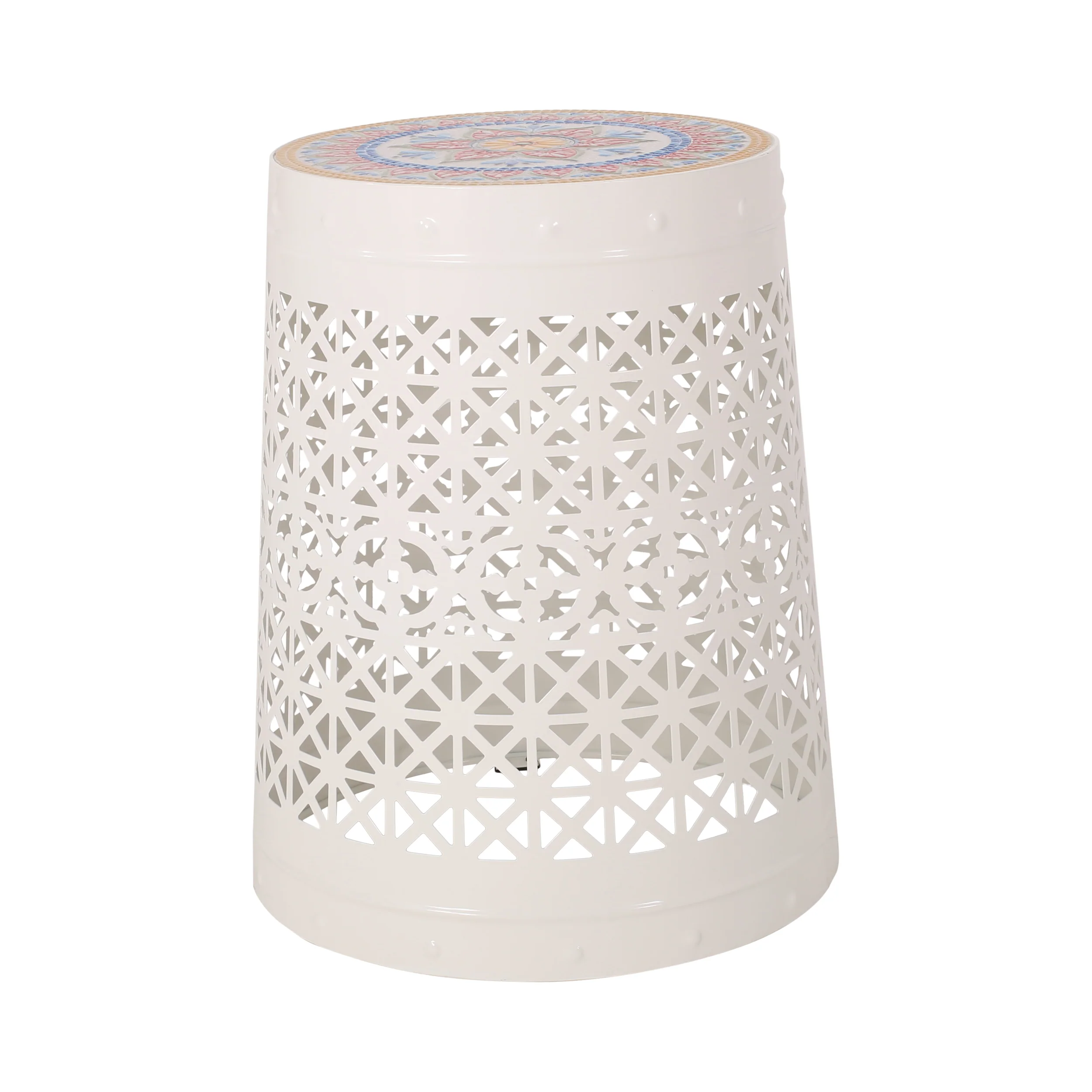 Khalief Outdoor Lace Cut Side Table with Tile Top - furnishings