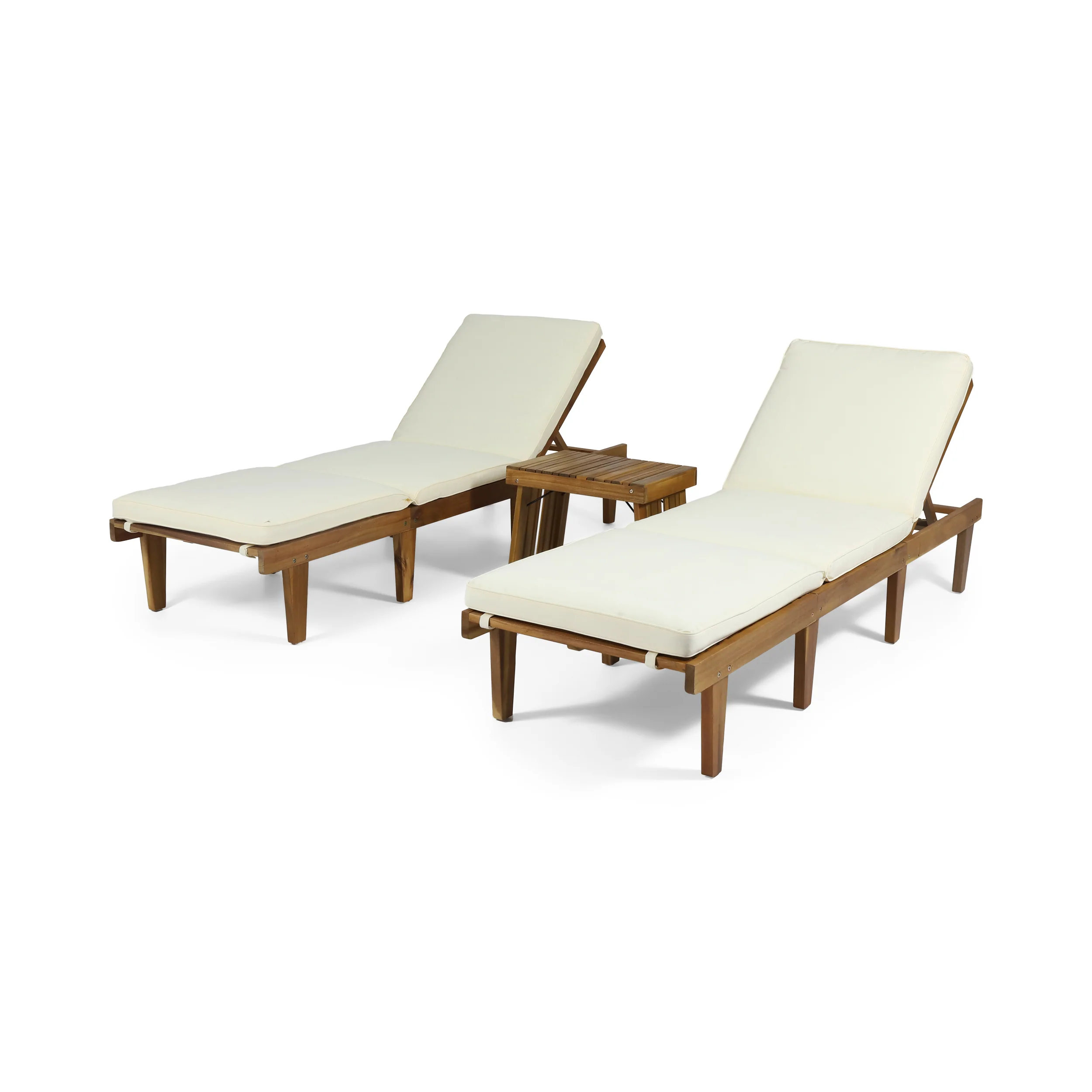 Paolo Outdoor Acacia Wood 3 Piece Chaise Lounge Set with Water-Resistant Cushions - furnishings