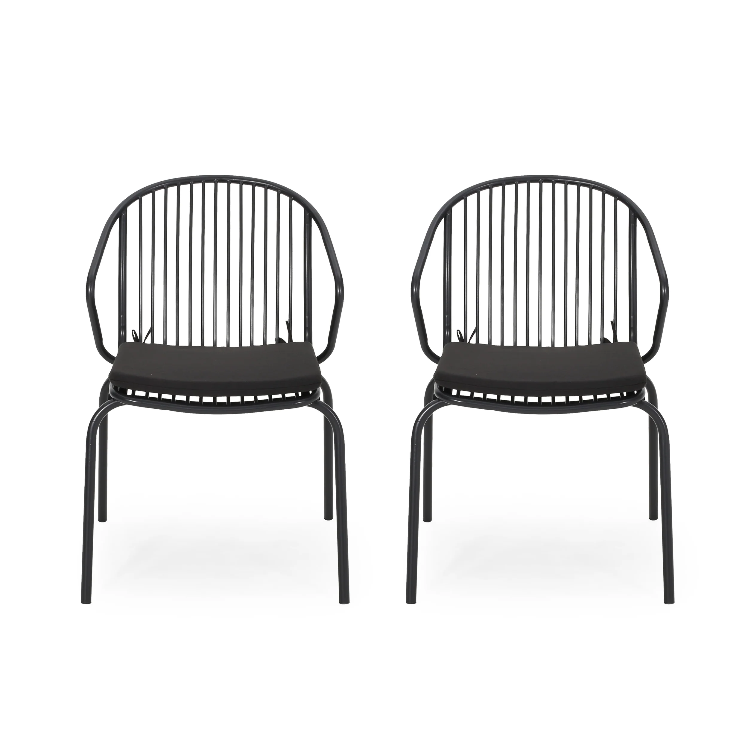 Emily Outdoor Modern Iron Club Chair with Cushion (Set of 2) - furnishings