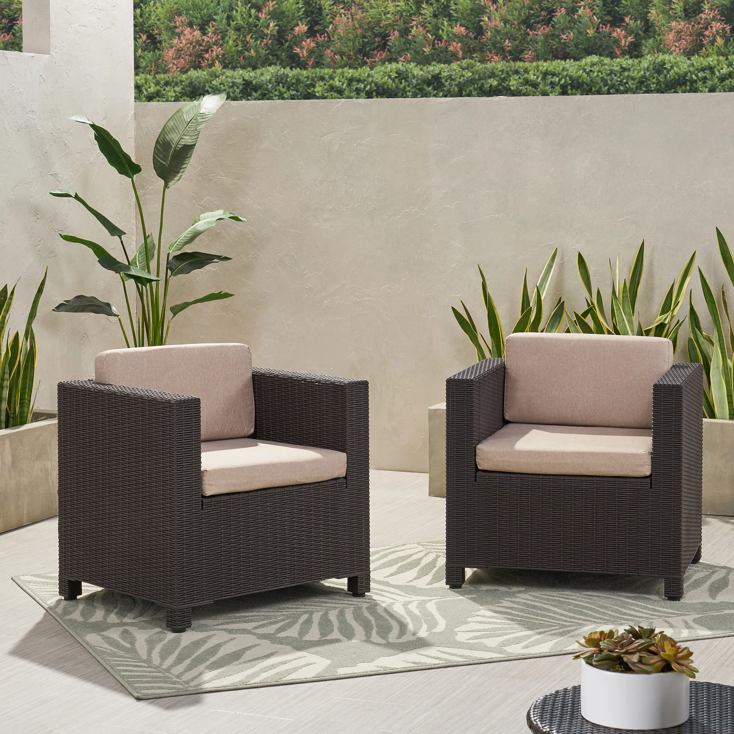 Riley Outdoor Wicker Print Club Chair with Cushions (Set of 2) - furnishings