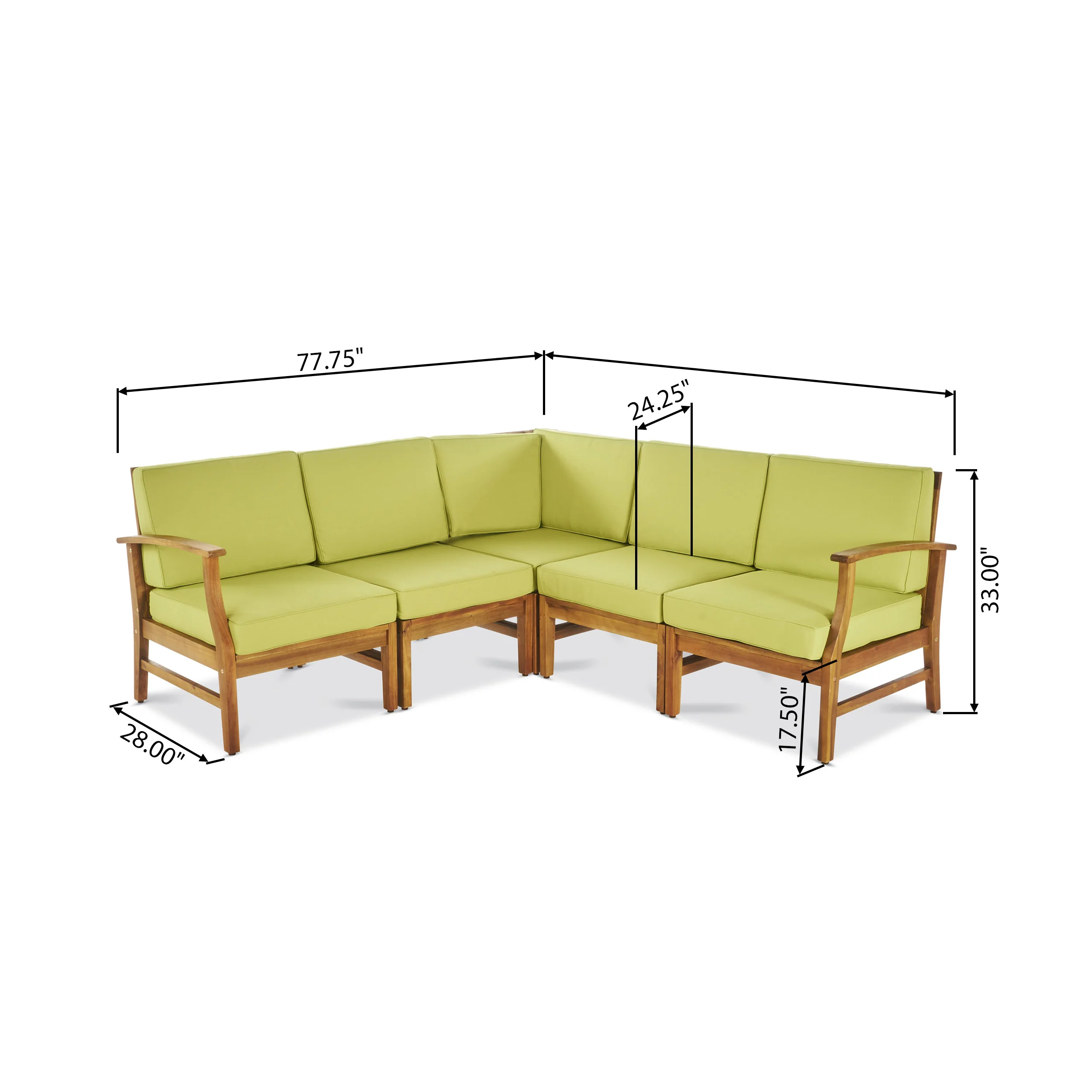 Capri Outdoor 5 Piece Sectional with Green Water Resistant Cushions - furnishings